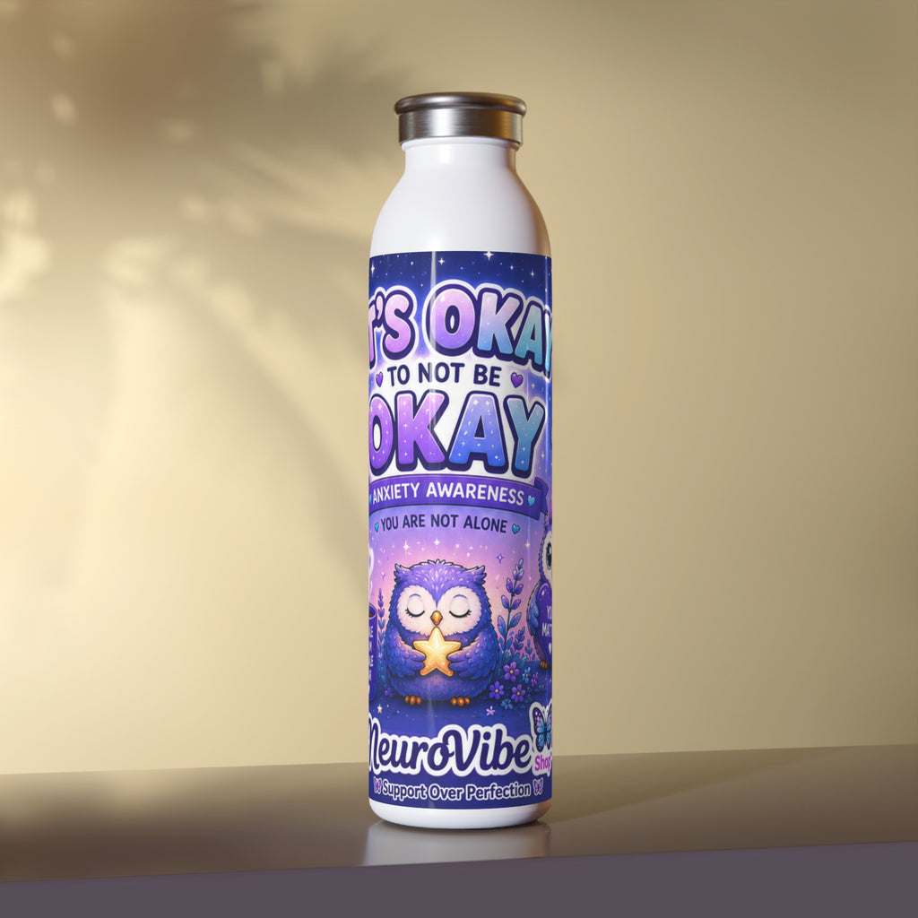 NeuroVibe Anxiety Awareness Water Bottle | “It’s Okay to Not Be Okay” Owl Mental Health Tumbler | NeuroVibe Shop™