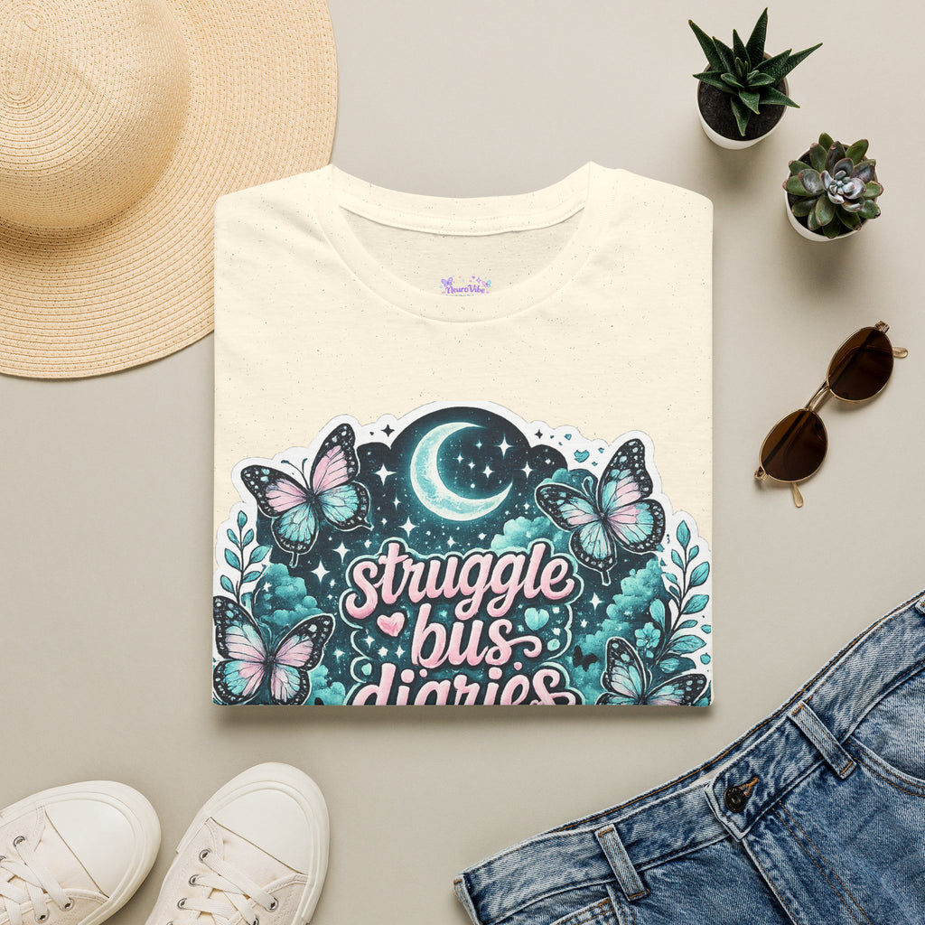 Struggle Bus Diaries Moon Shirt | Neurodivergent Mom Gift | ADHD Autism Awareness Tee | Butterfly Graphic Shirt | NeuroVibe Apparel