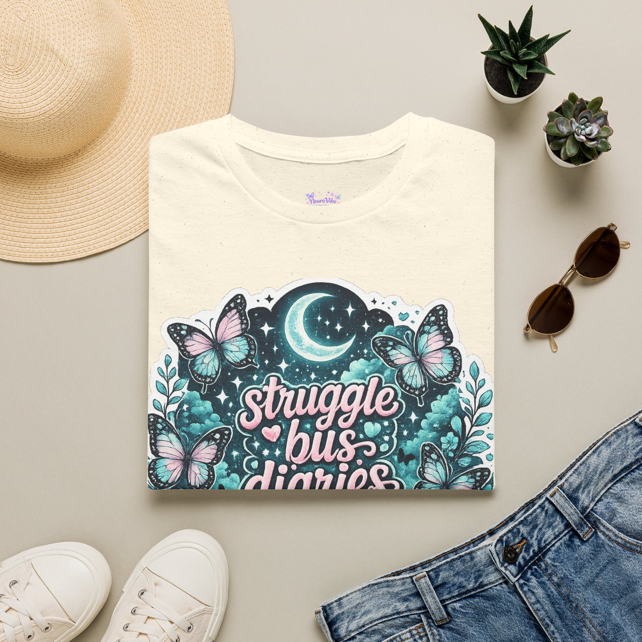 Struggle Bus Diaries Moon Shirt | Neurodivergent Mom Gift | ADHD Autism Awareness Tee | Butterfly Graphic Shirt | NeuroVibe Apparel