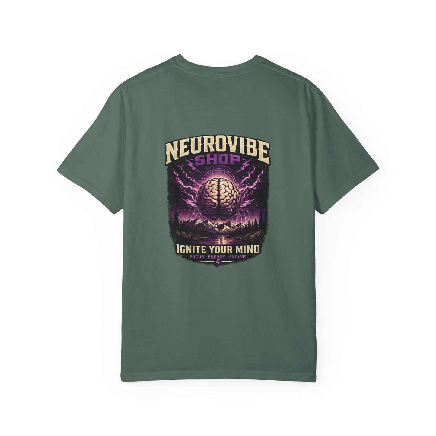 NeuroVibe Shop Ignite Your Mind T-Shirt | Purple Lightning Brain Graphic Tee | Neurodiversity Awareness Shirt | ADHD Autism Mental Health Support Apparel