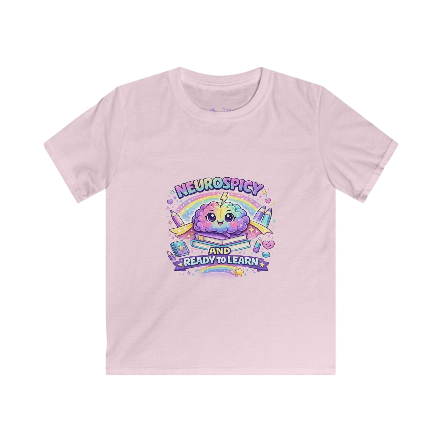 Neurospicy and Ready to Learn T-Shirt | Neurodivergent Back to School Shirt | ADHD Autism Pride Kids Tee | Rainbow Brain Graphic☀️✨🩷