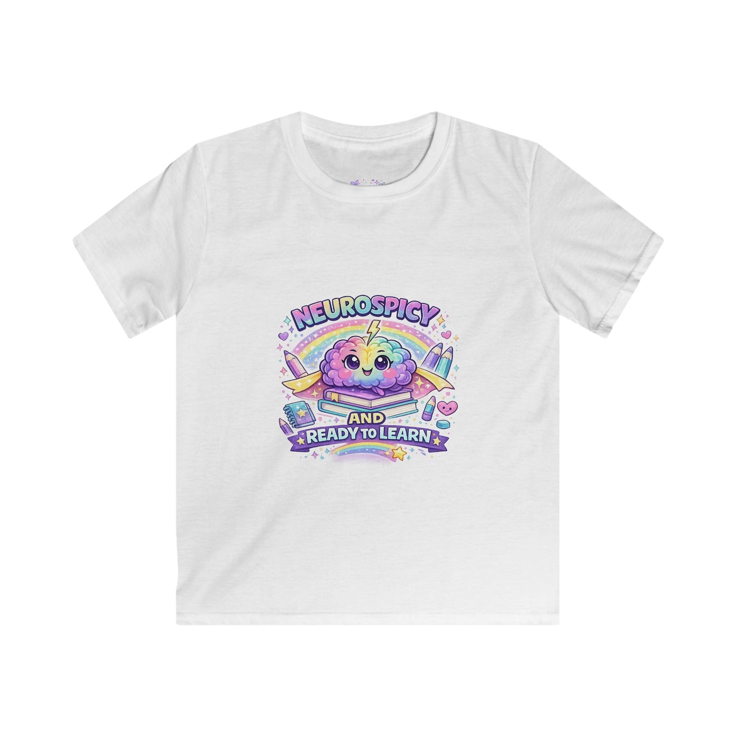 Neurospicy and Ready to Learn T-Shirt | Neurodivergent Back to School Shirt | ADHD Autism Pride Kids Tee | Rainbow Brain Graphic☀️✨🩷