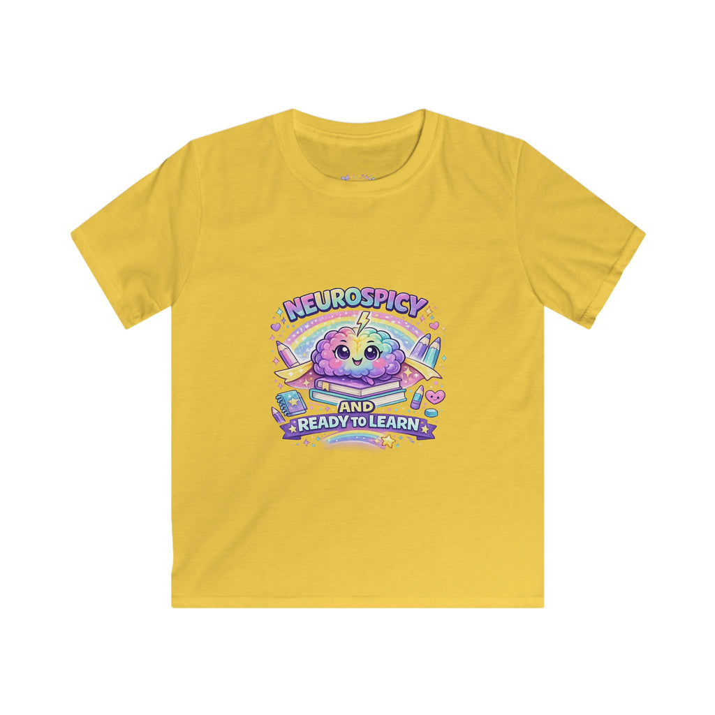 Neurospicy and Ready to Learn T-Shirt | Neurodivergent Back to School Shirt | ADHD Autism Pride Kids Tee | Rainbow Brain Graphic☀️✨🩷