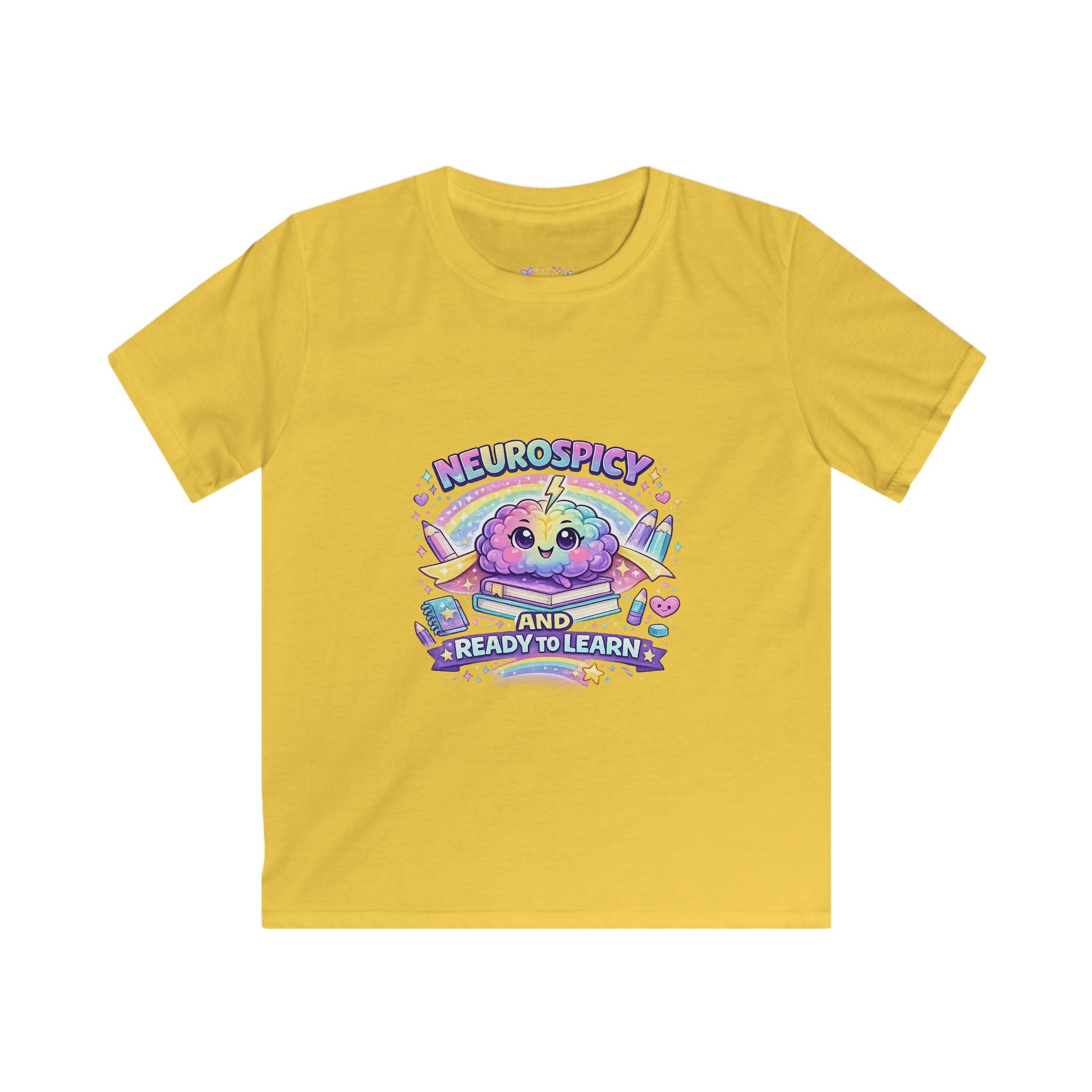 Neurospicy and Ready to Learn T-Shirt | Neurodivergent Back to School Shirt | ADHD Autism Pride Kids Tee | Rainbow Brain Graphic☀️✨🩷