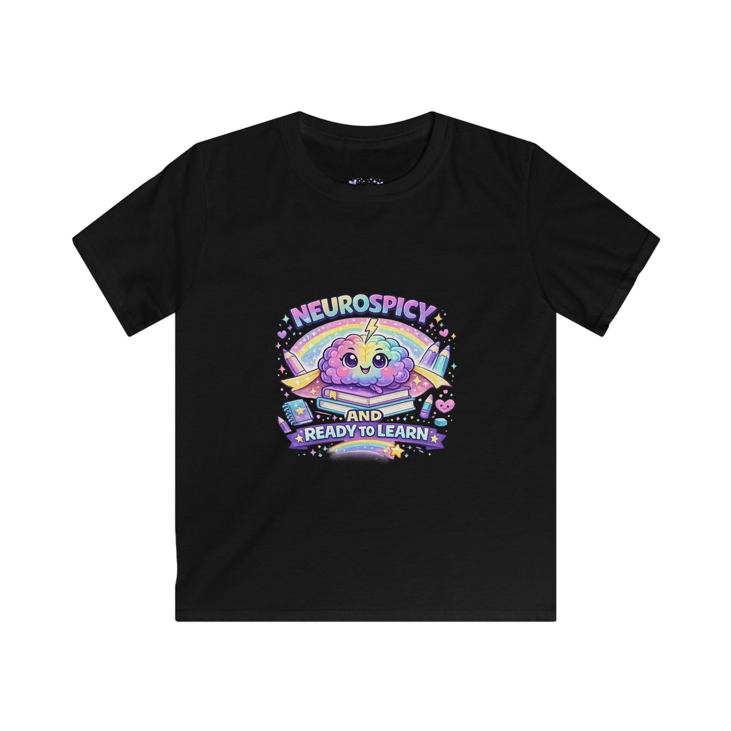 Neurospicy and Ready to Learn T-Shirt | Neurodivergent Back to School Shirt | ADHD Autism Pride Kids Tee | Rainbow Brain Graphic☀️✨🩷