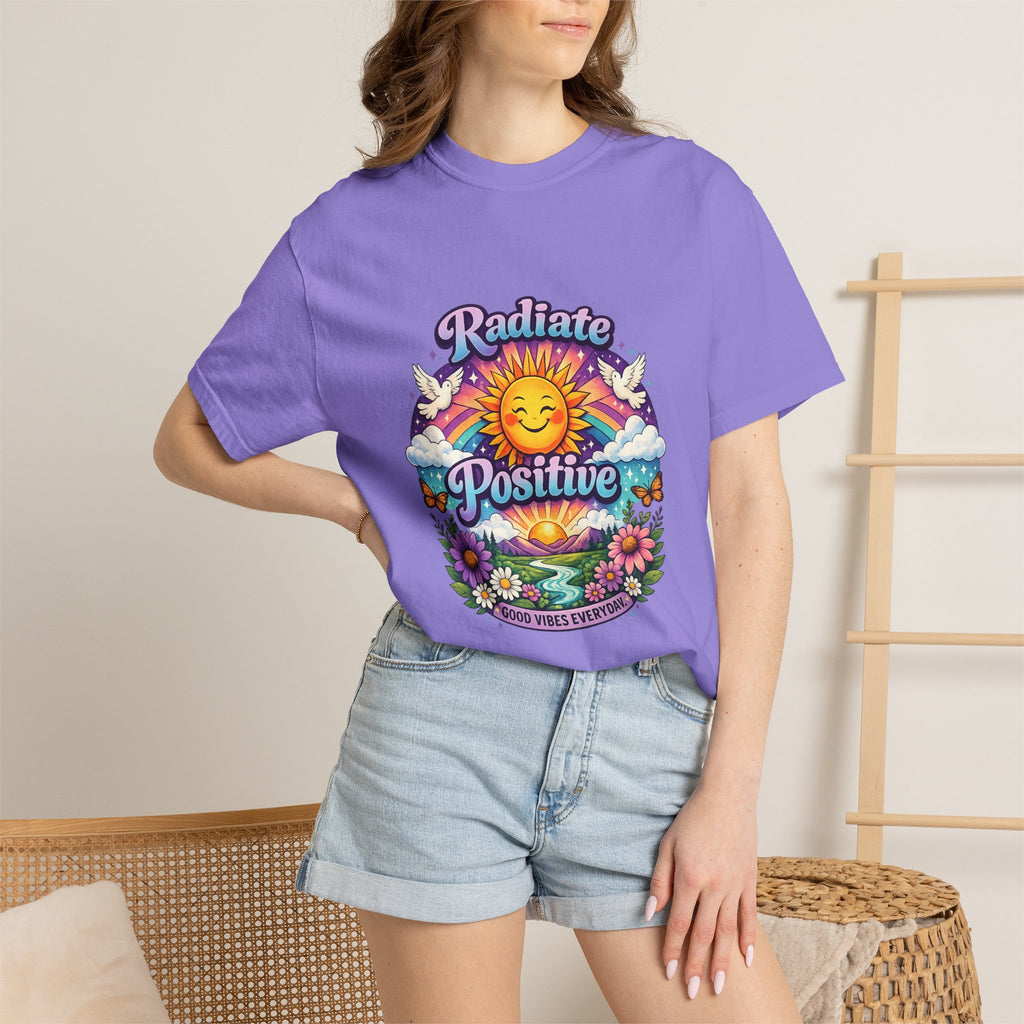 Radiate Positive Shirt – Groovy Purple & Teal Sunshine Floral Tee | Mental Health Awareness Gift