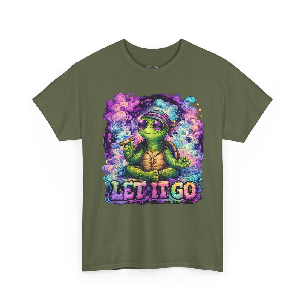 Let It Go Turtle T-Shirt | Chill Turtle Graphic Tee | Retro Hippie Turtle Shirt | Positive Vibes Relaxation Tee | Colorful Smoke Art Shirt