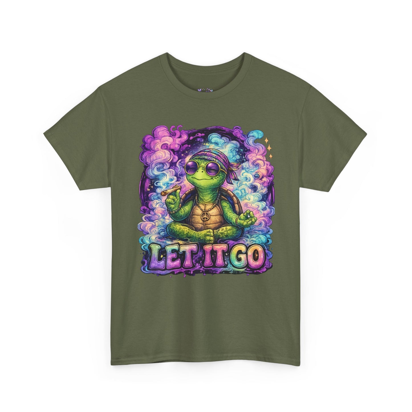 Let It Go Turtle T-Shirt | Chill Turtle Graphic Tee | Retro Hippie Turtle Shirt | Positive Vibes Relaxation Tee | Colorful Smoke Art Shirt