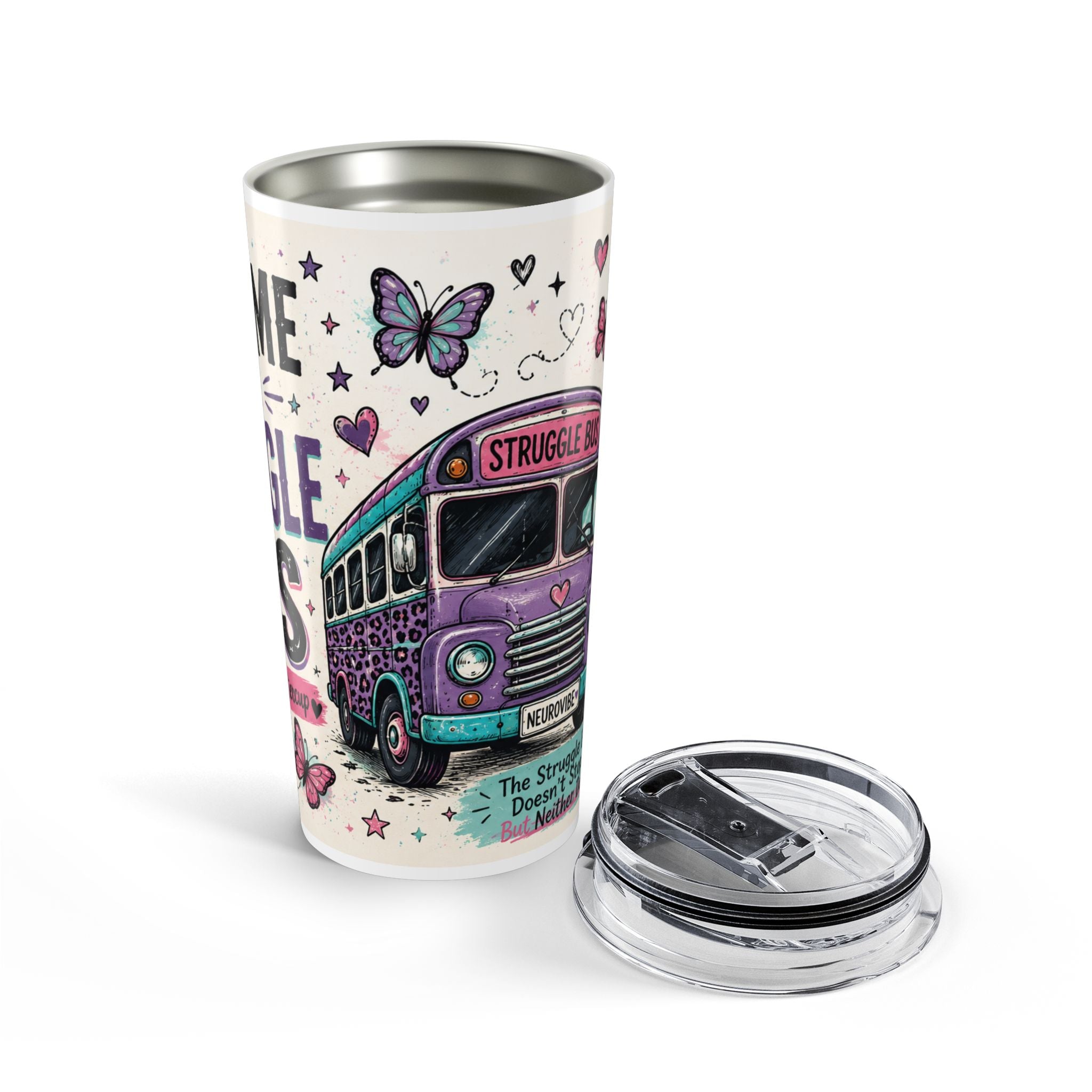 Struggle Bus 20oz Skinny Tumbler | Neurodivergent Mom Gift | Caffeine Copilot Travel Cup | NeuroVibe Collection