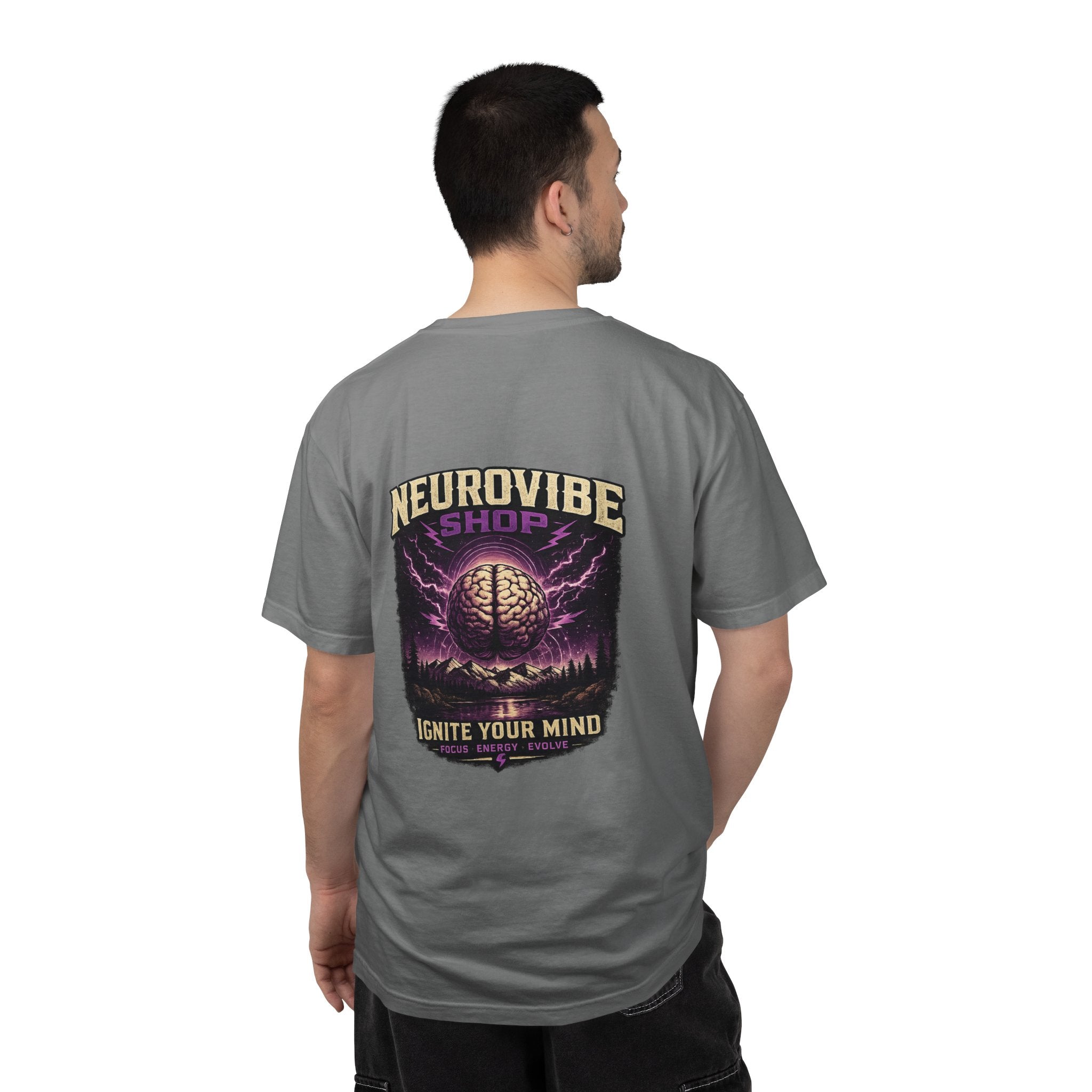 NeuroVibe Shop Ignite Your Mind T-Shirt | Purple Lightning Brain Graphic Tee | Neurodiversity Awareness Shirt | ADHD Autism Mental Health Support Apparel