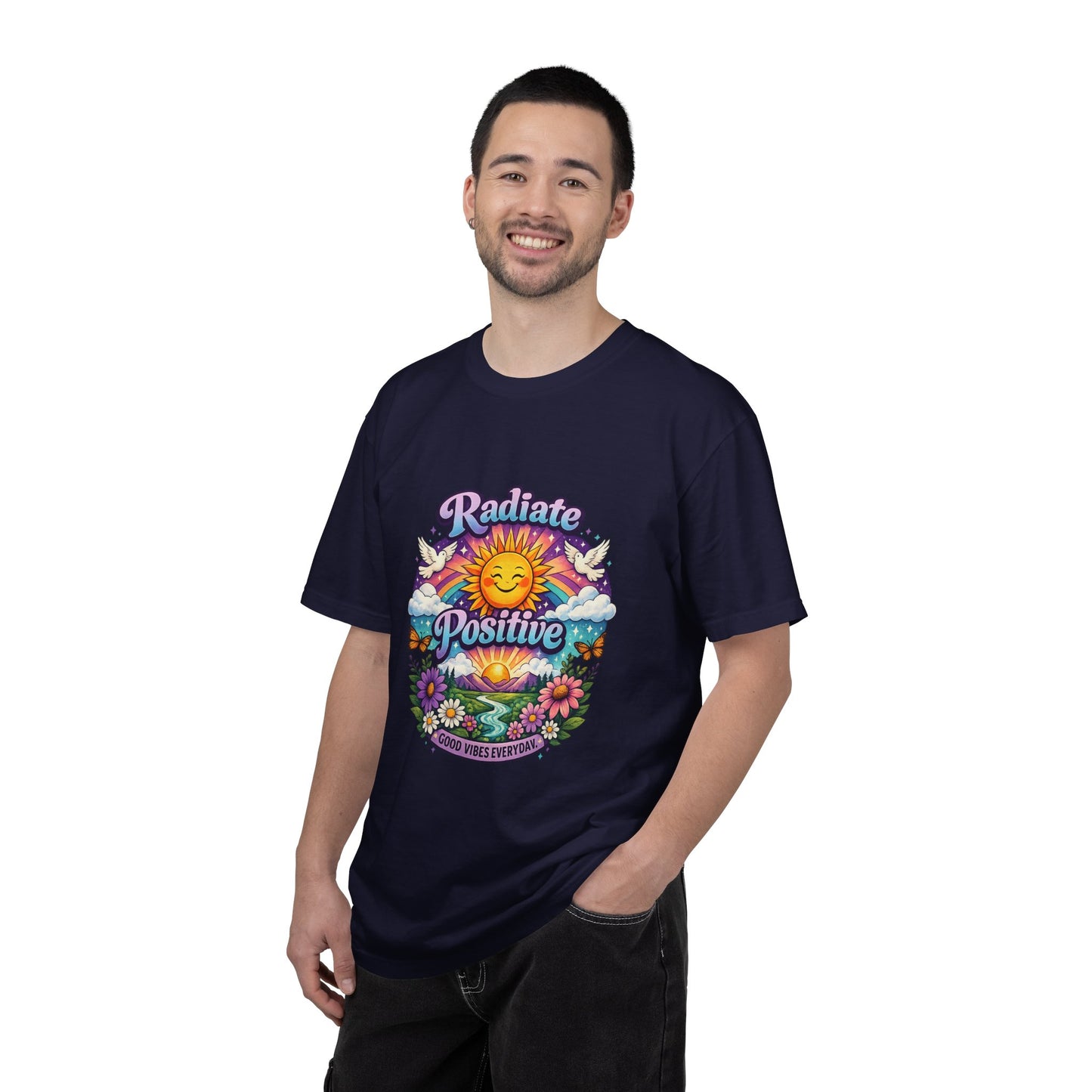 Radiate Positive Shirt – Groovy Purple & Teal Sunshine Floral Tee | Mental Health Awareness Gift