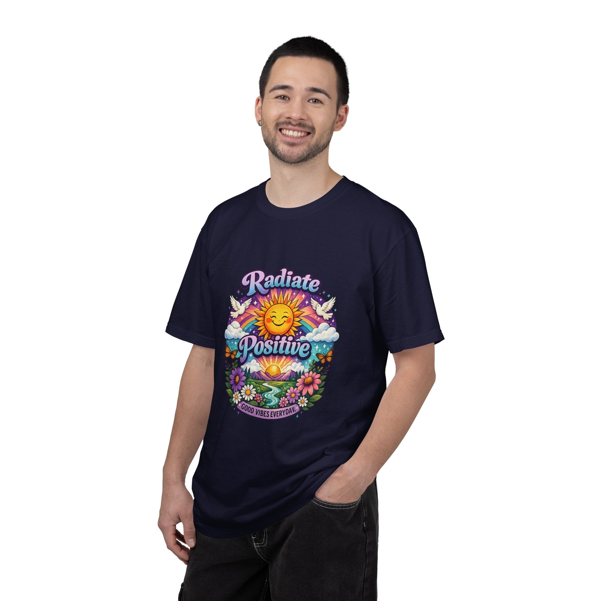 Radiate Positive Shirt – Groovy Purple & Teal Sunshine Floral Tee | Mental Health Awareness Gift