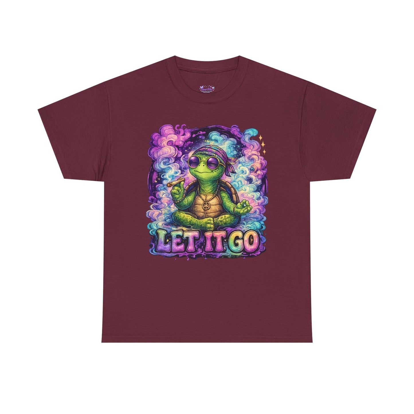 Let It Go Turtle T-Shirt | Chill Turtle Graphic Tee | Retro Hippie Turtle Shirt | Positive Vibes Relaxation Tee | Colorful Smoke Art Shirt