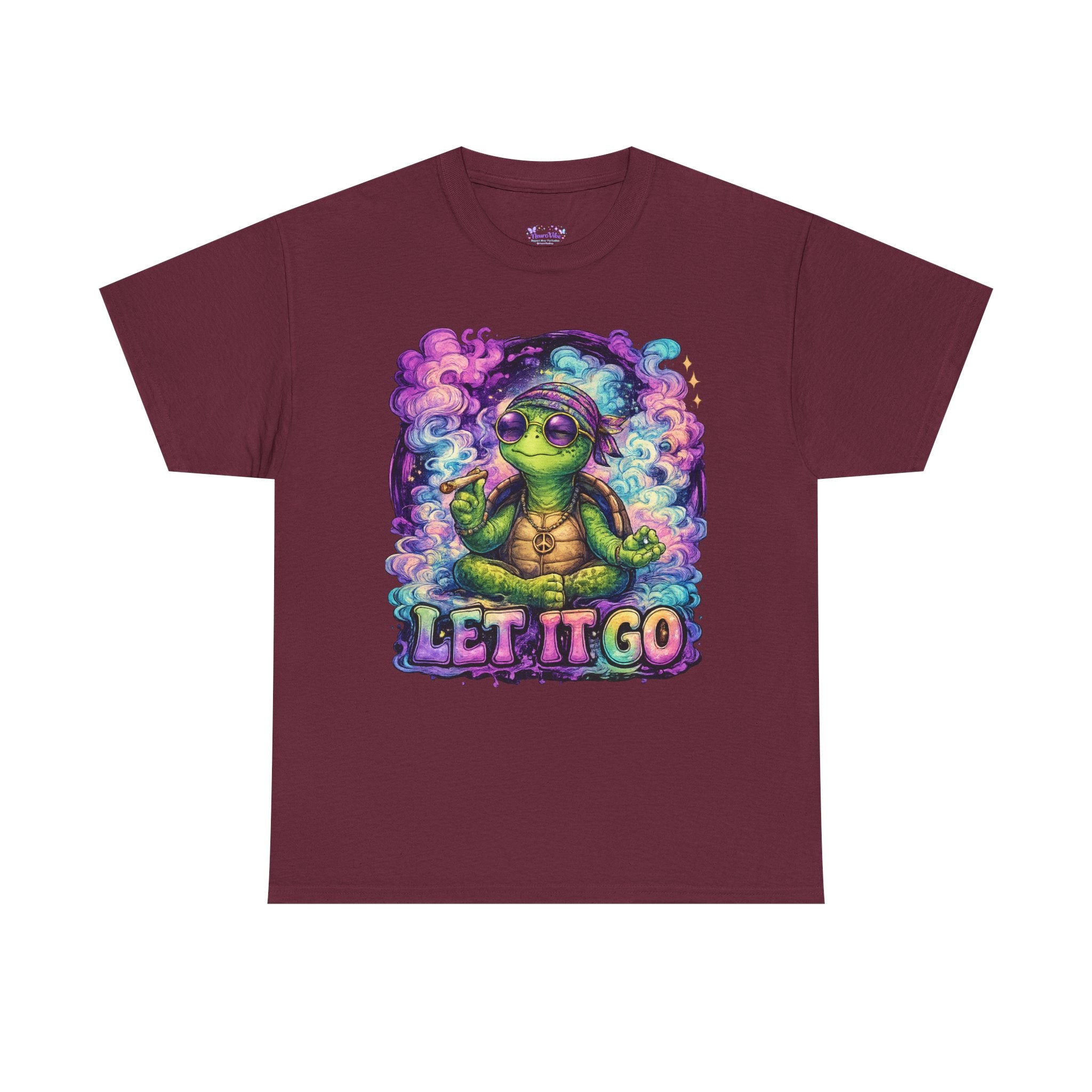 Let It Go Turtle T-Shirt | Chill Turtle Graphic Tee | Retro Hippie Turtle Shirt | Positive Vibes Relaxation Tee | Colorful Smoke Art Shirt
