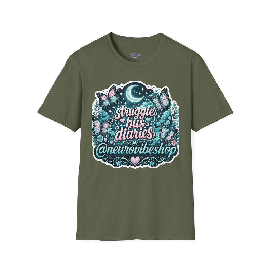 Struggle Bus Diaries Moon Shirt | Neurodivergent Mom Gift | ADHD Autism Awareness Tee | Butterfly Graphic Shirt | NeuroVibe Apparel