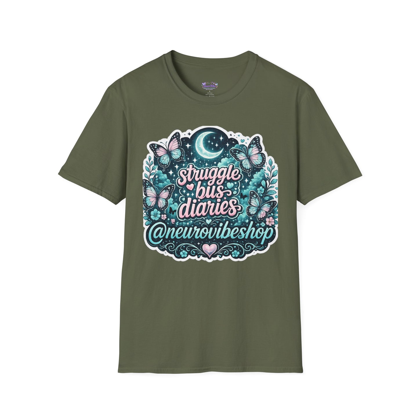 Struggle Bus Diaries Moon Shirt | Neurodivergent Mom Gift | ADHD Autism Awareness Tee | Butterfly Graphic Shirt | NeuroVibe Apparel