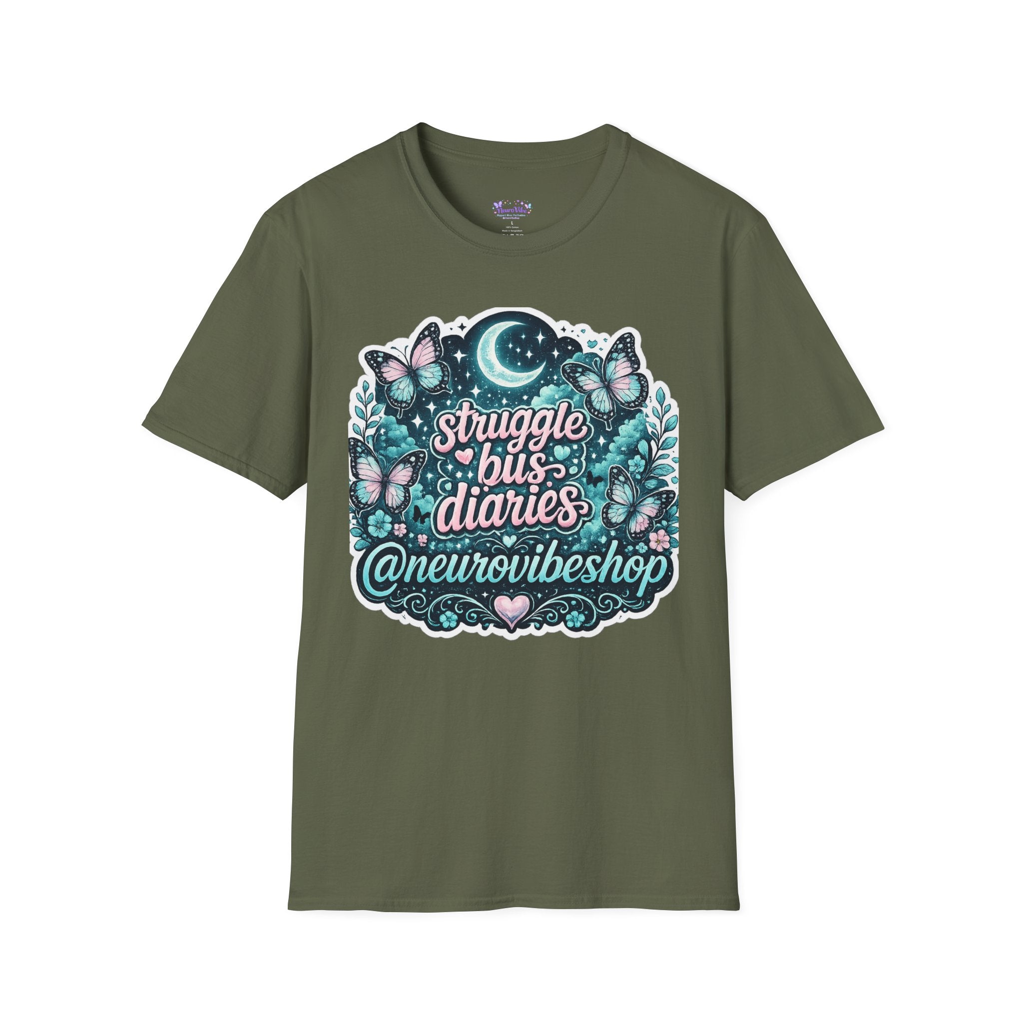 Struggle Bus Diaries Moon Shirt | Neurodivergent Mom Gift | ADHD Autism Awareness Tee | Butterfly Graphic Shirt | NeuroVibe Apparel