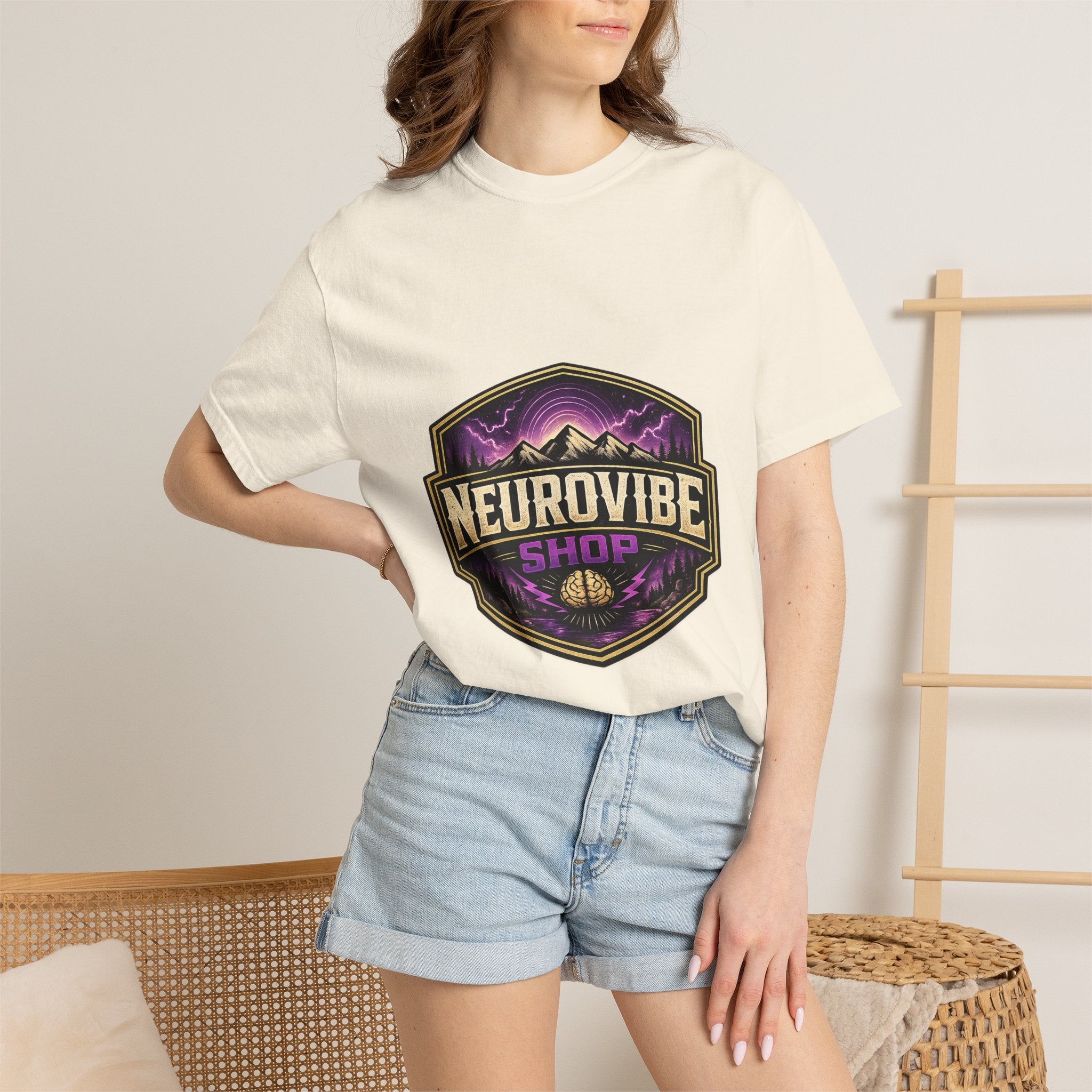 NeuroVibe Shop Ignite Your Mind T-Shirt | Purple Lightning Brain Graphic Tee | Neurodiversity Awareness Shirt | ADHD Autism Mental Health Support Apparel