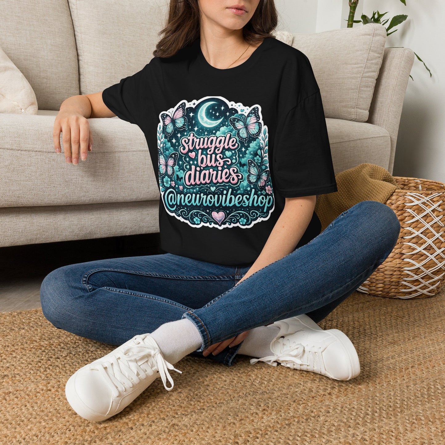 Struggle Bus Diaries Moon Shirt | Neurodivergent Mom Gift | ADHD Autism Awareness Tee | Butterfly Graphic Shirt | NeuroVibe Apparel