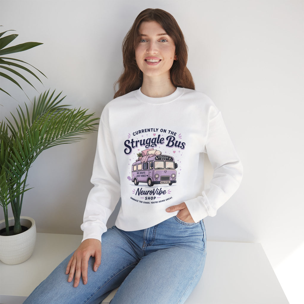 Currently on the Struggle Bus Crewneck 💜 | Retro Mental Health Sweatshirt | NeuroVibe Shop™