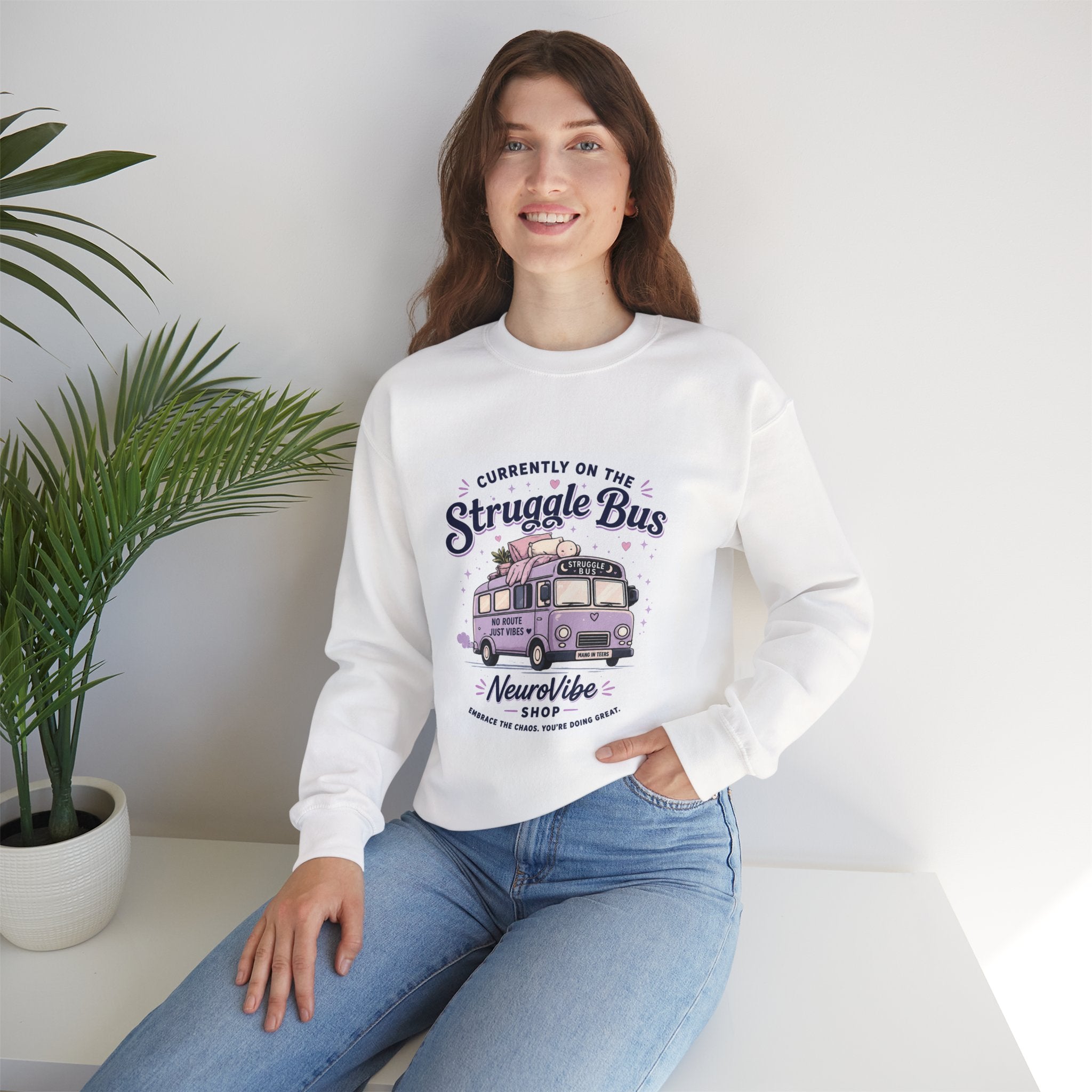 Currently on the Struggle Bus Crewneck 💜 | Retro Mental Health Sweatshirt | NeuroVibe Shop™