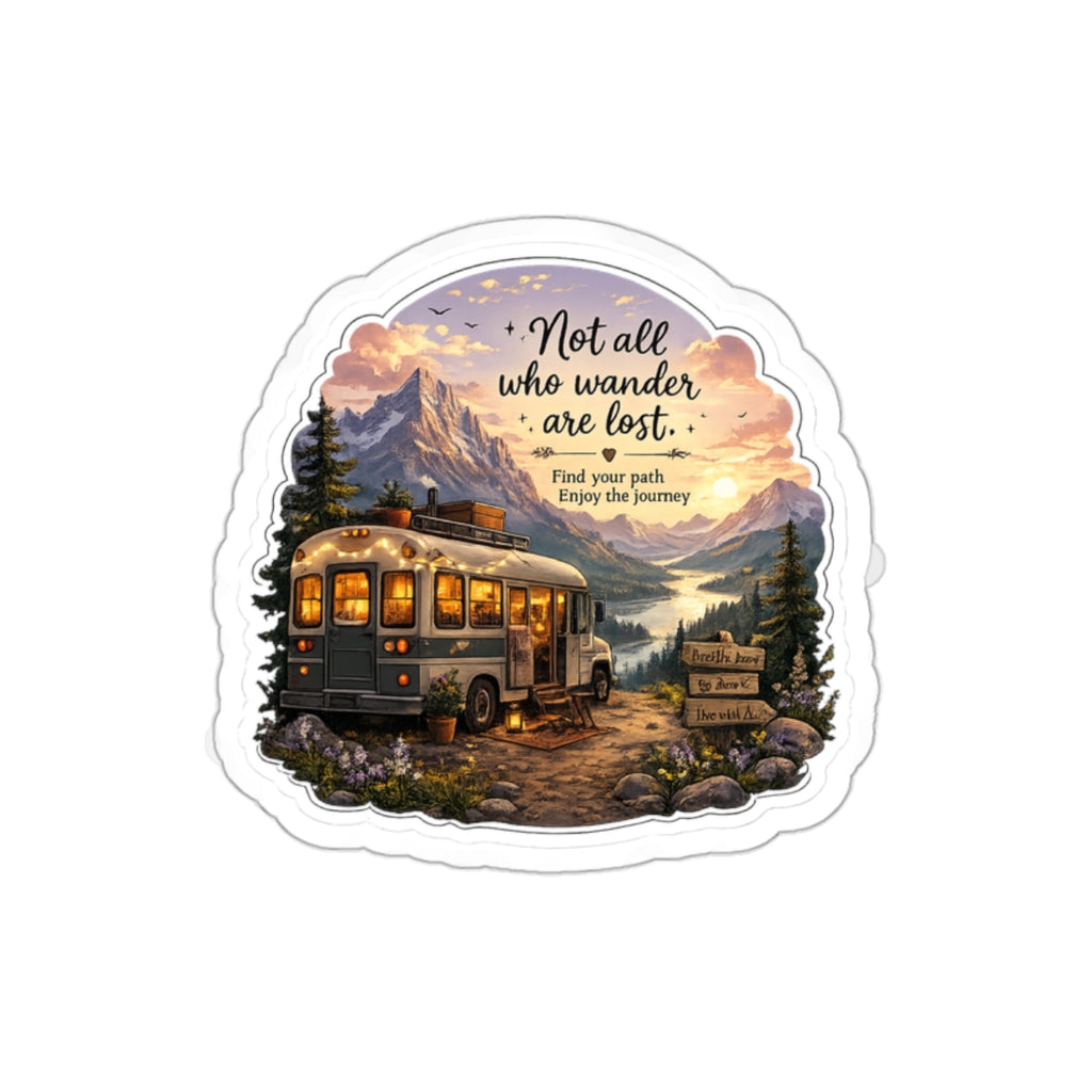 Cozy Mountain Bus Sticker – Wander More, Worry Less Scenic Adventure Decal