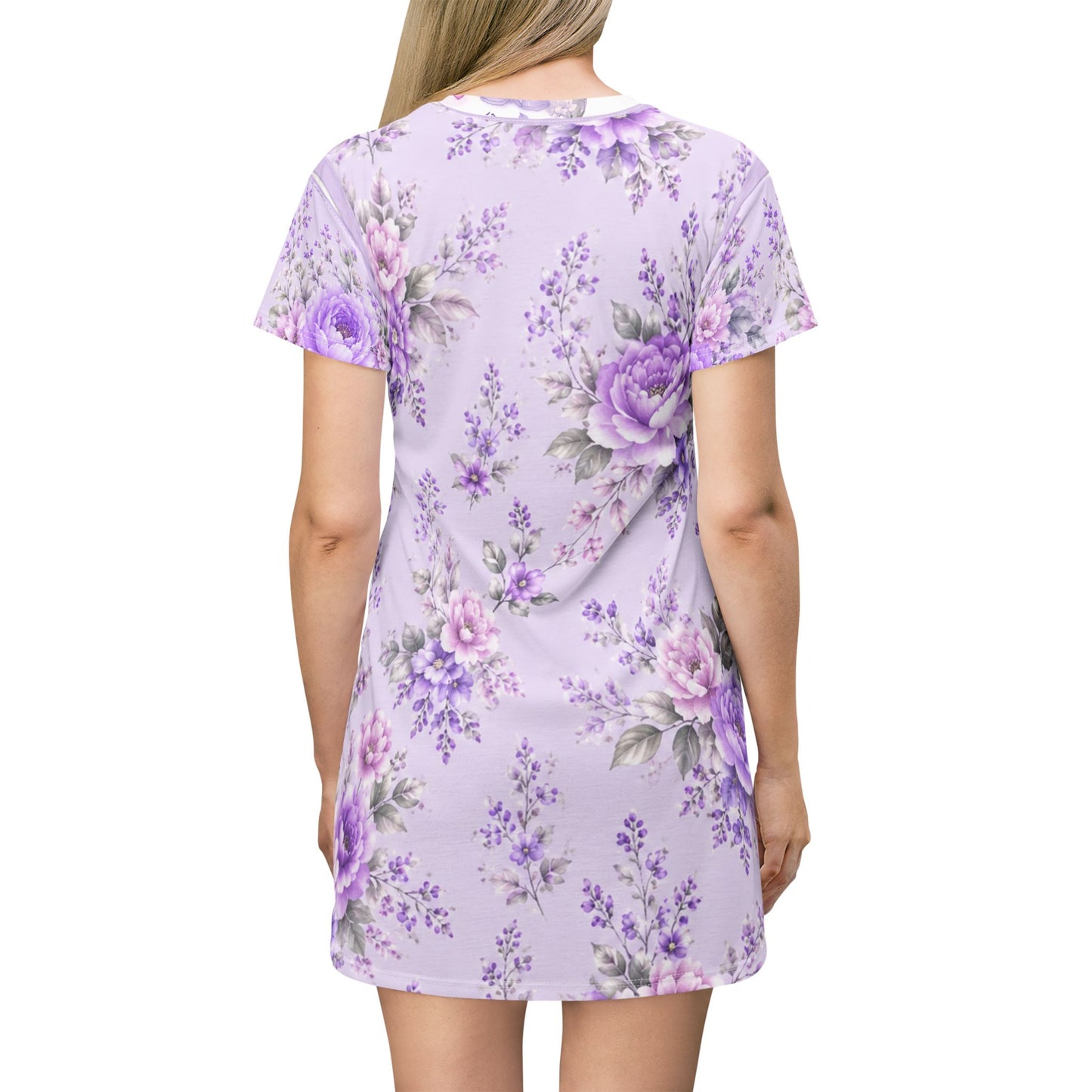💜 Pastel Purple Floral T-Shirt Dress Nightgown | Soft Sleeveless Sleep Dress | Cozy Lounge Dress for Women