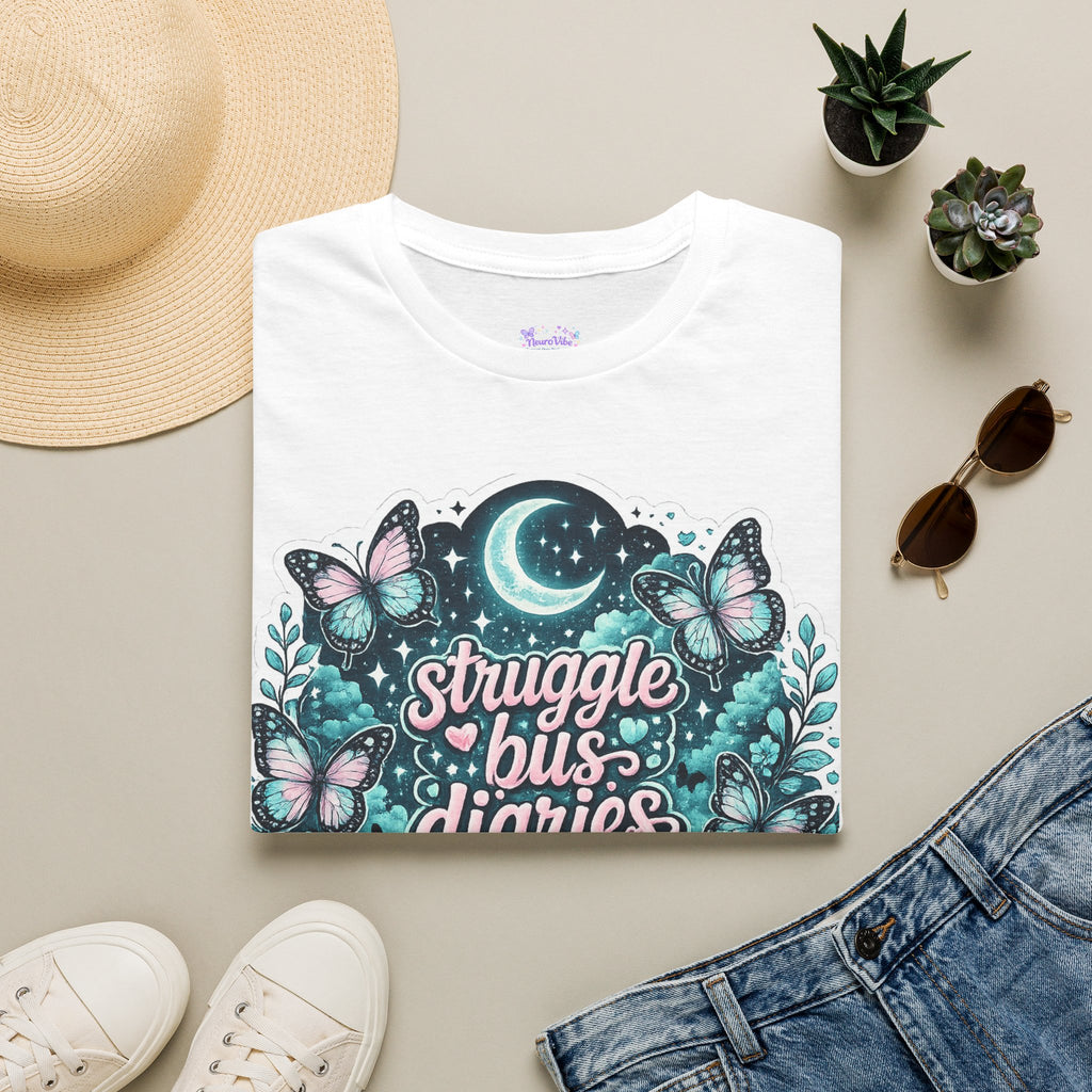Struggle Bus Diaries Moon Shirt | Neurodivergent Mom Gift | ADHD Autism Awareness Tee | Butterfly Graphic Shirt | NeuroVibe Apparel