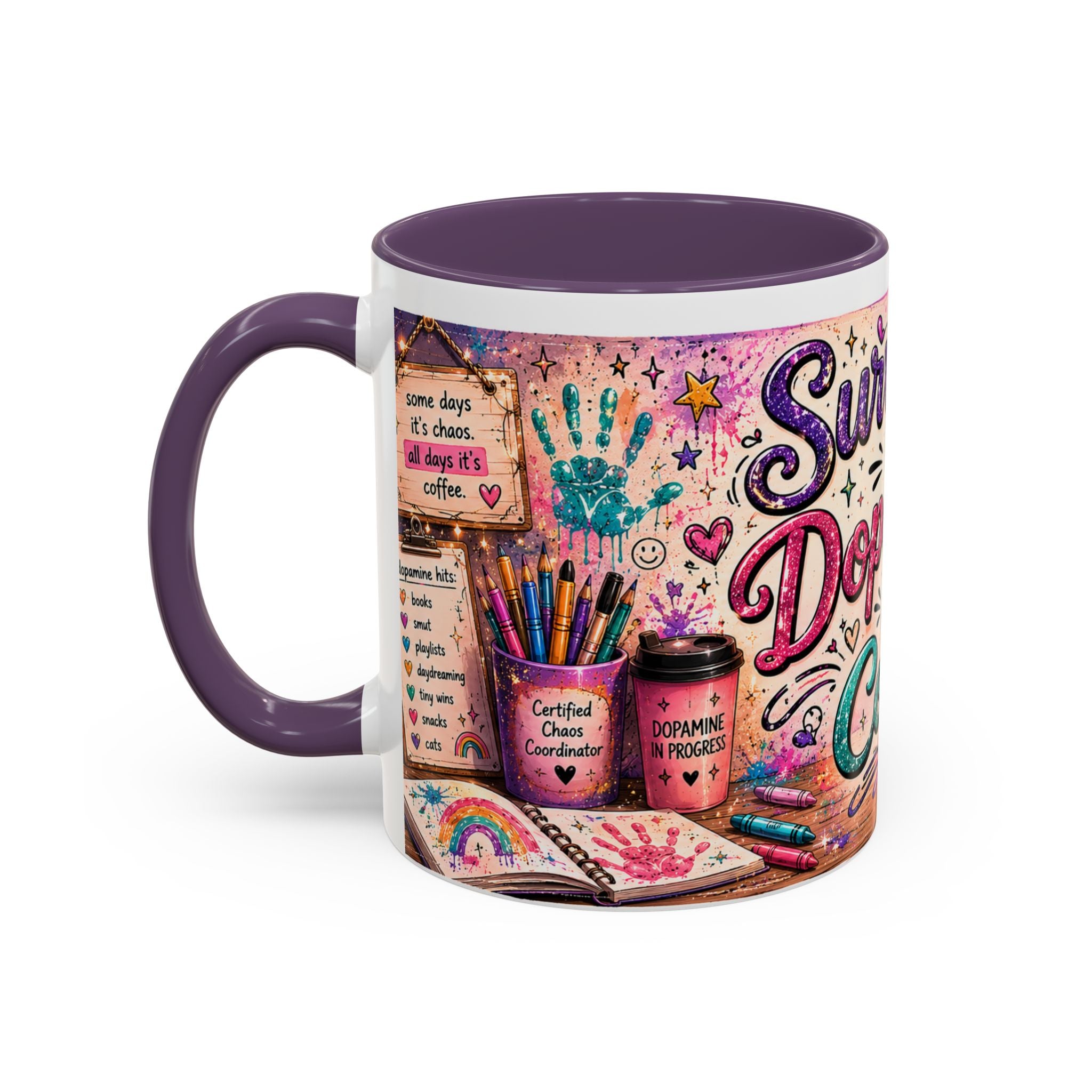 Surviving on Dopamine & Coffee Mug ☕ | Neurospicy Glitter Accent Cup | NeuroVibe Shop™