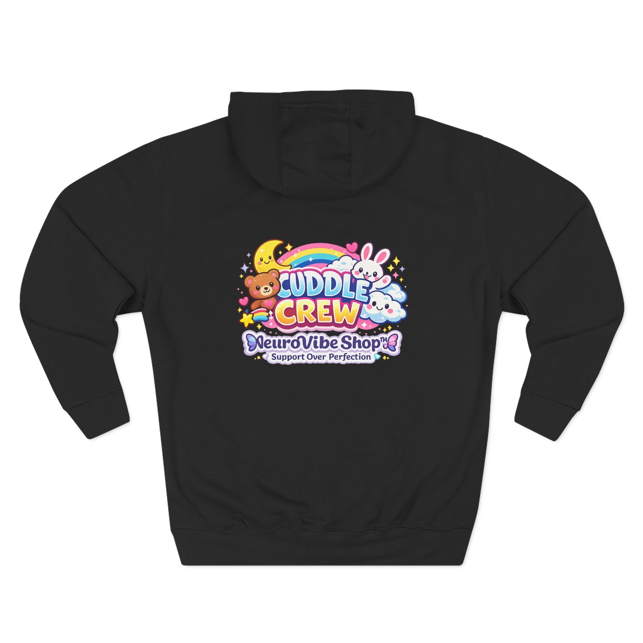 Radiate Positive Hoodie – Front Graphic with Cuddle Crew Back Design | Purple Teal Sunshine Hoodie | Positive Vibes Mental Health Apparel