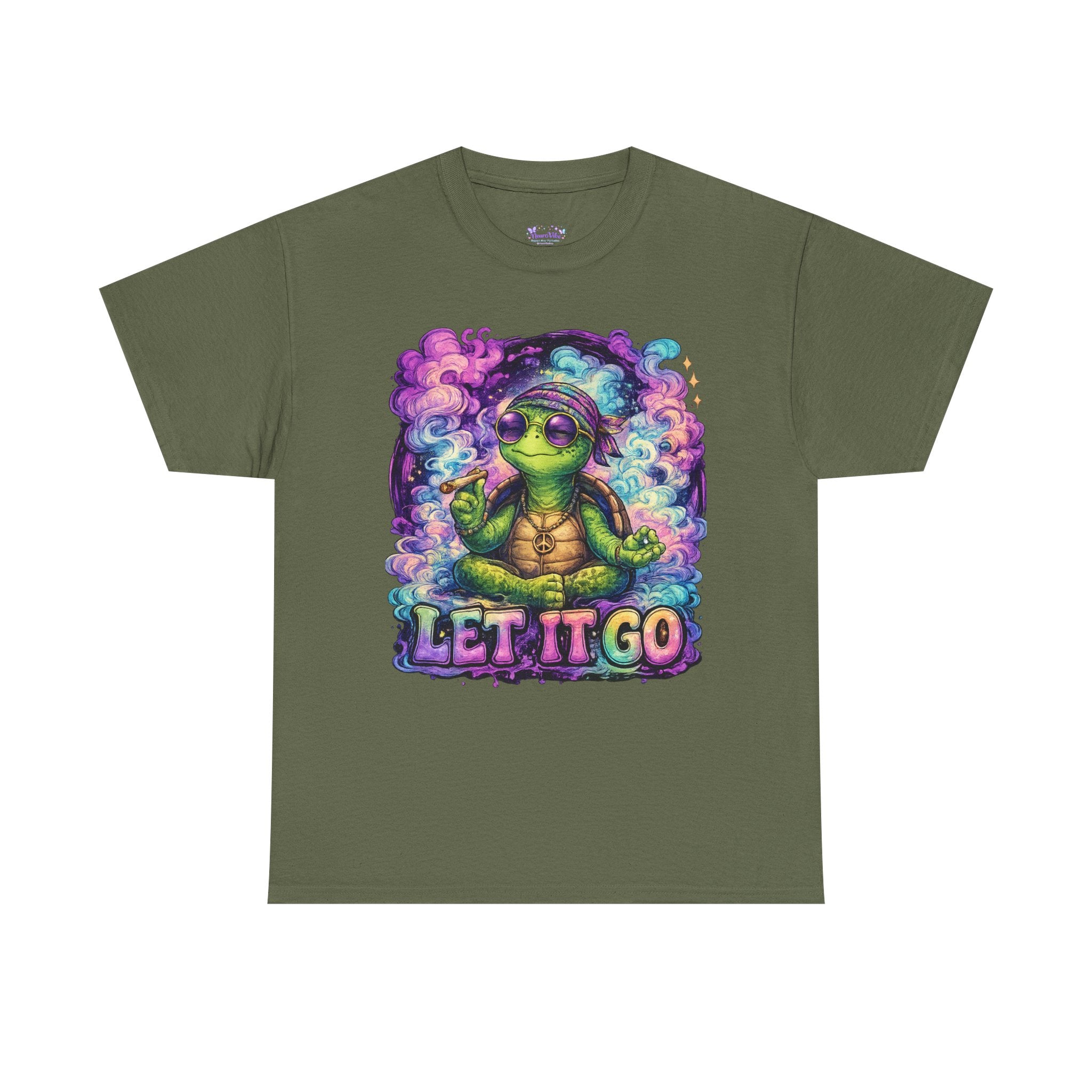Let It Go Turtle T-Shirt | Chill Turtle Graphic Tee | Retro Hippie Turtle Shirt | Positive Vibes Relaxation Tee | Colorful Smoke Art Shirt