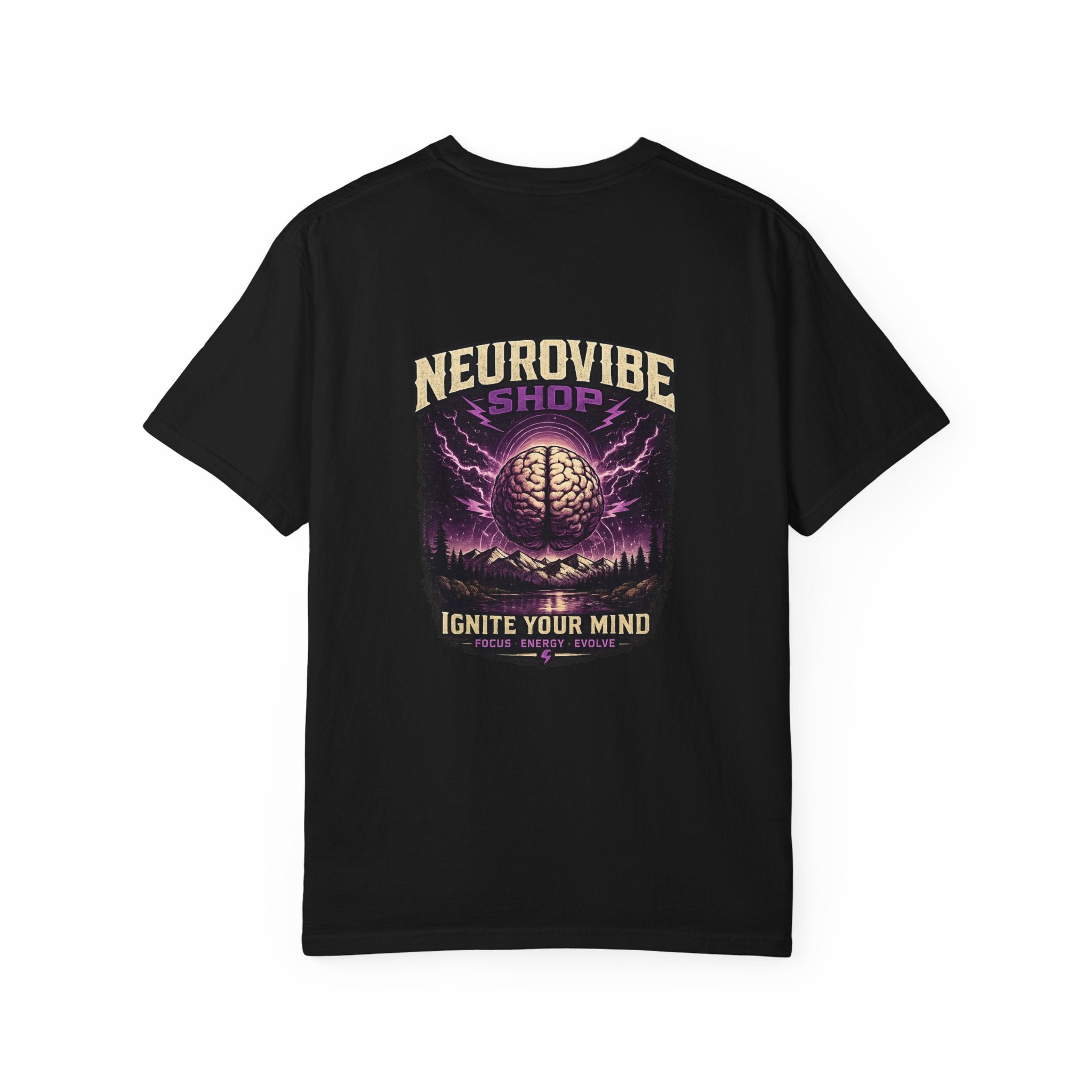 NeuroVibe Shop Ignite Your Mind T-Shirt | Purple Lightning Brain Graphic Tee | Neurodiversity Awareness Shirt | ADHD Autism Mental Health Support Apparel