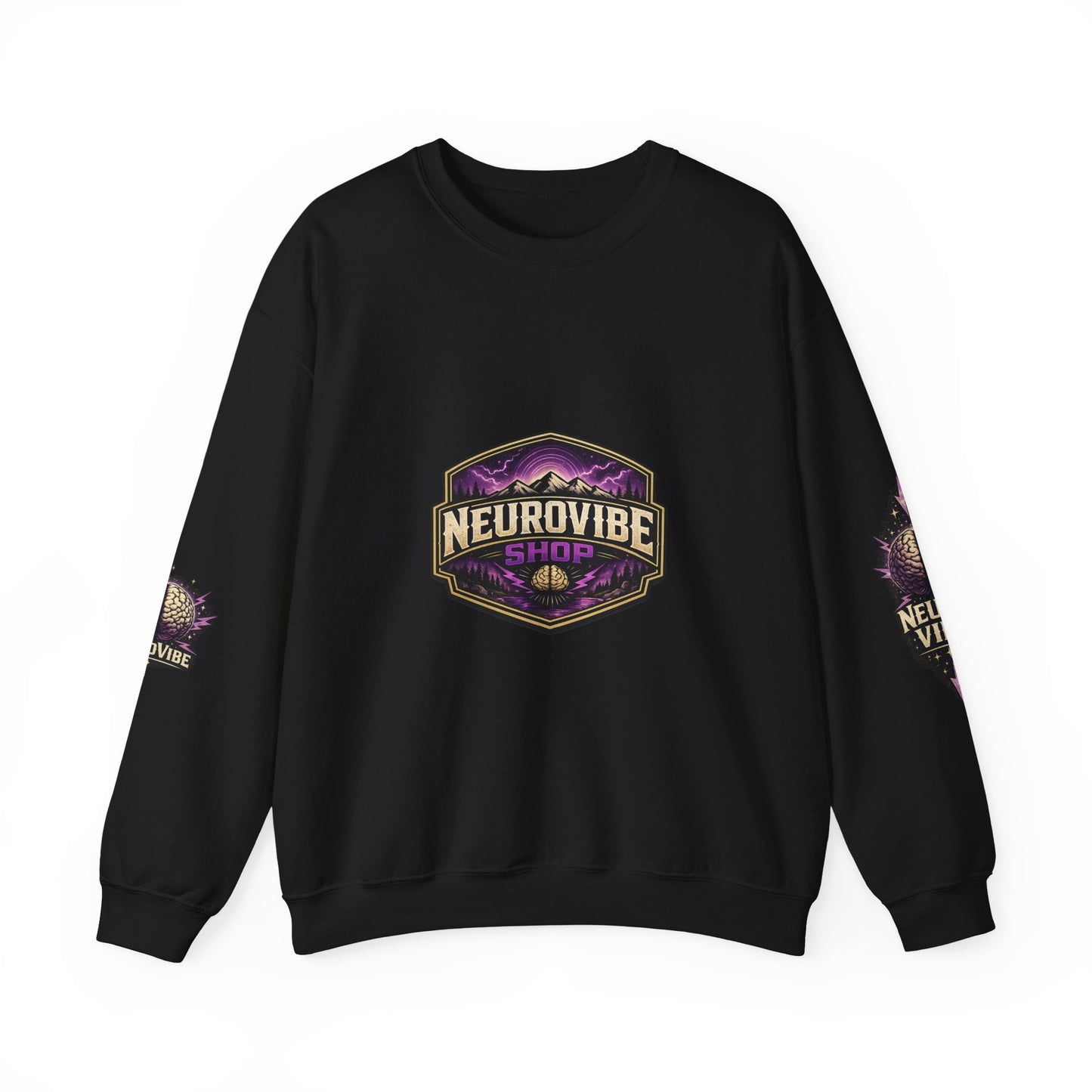 NeuroVibe Shop Ignite Your Mind Crewneck Sweatshirt | Purple Lightning Brain Graphic | Neurodiversity Awareness Pullover | Motivational Mental Health Apparel