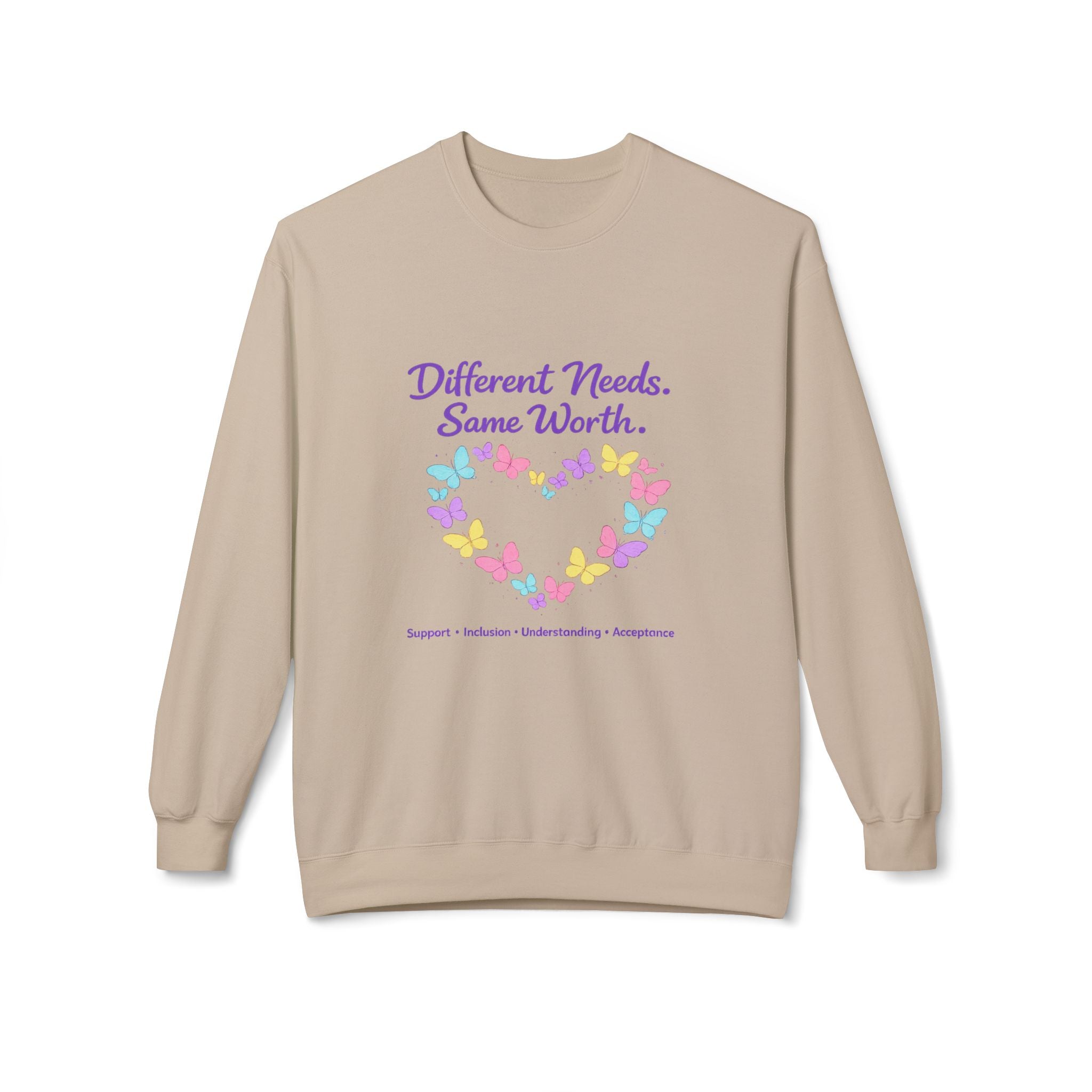 Different Needs Same Worth Crewneck | Special Needs Awareness Sweatshirt | Neurodiversity Acceptance Butterfly Sweatshirt | Inclusion Support Sweatshirt