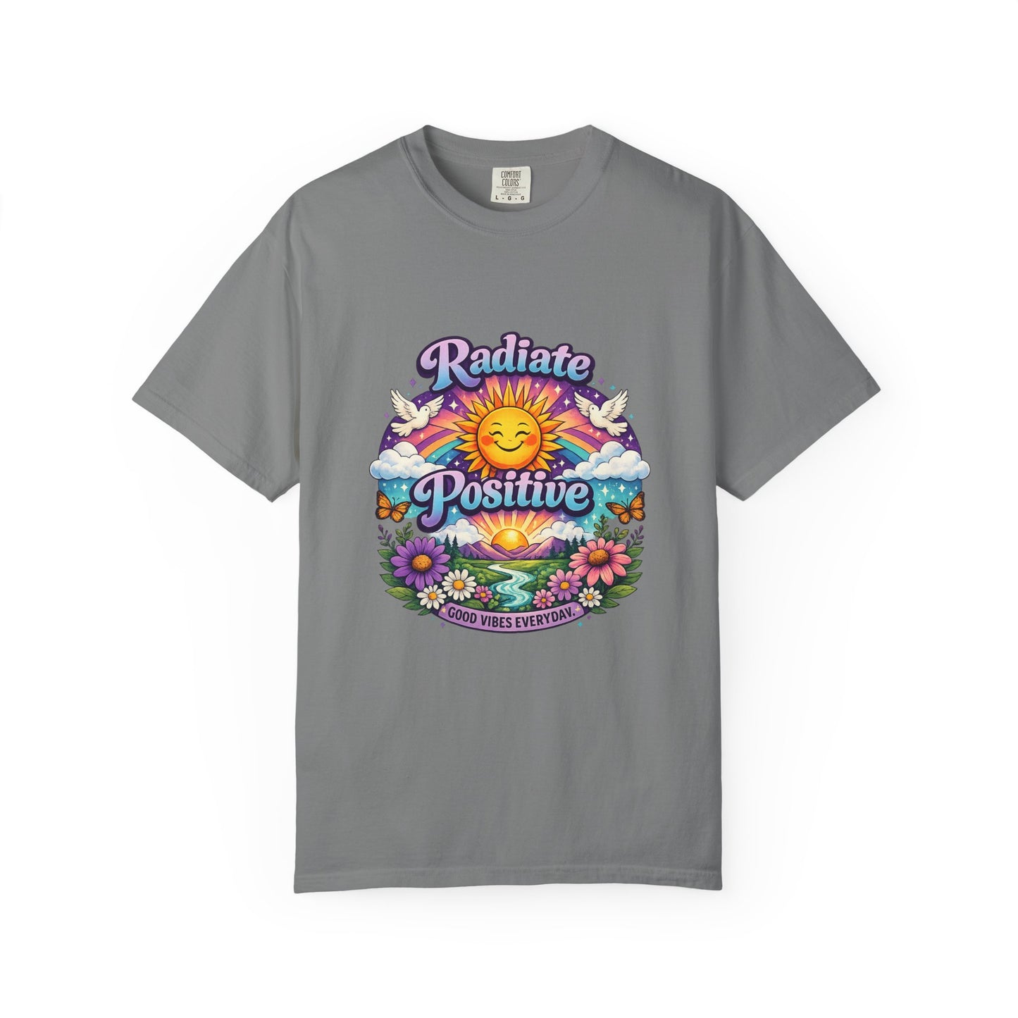 Radiate Positive Shirt – Groovy Purple & Teal Sunshine Floral Tee | Mental Health Awareness Gift