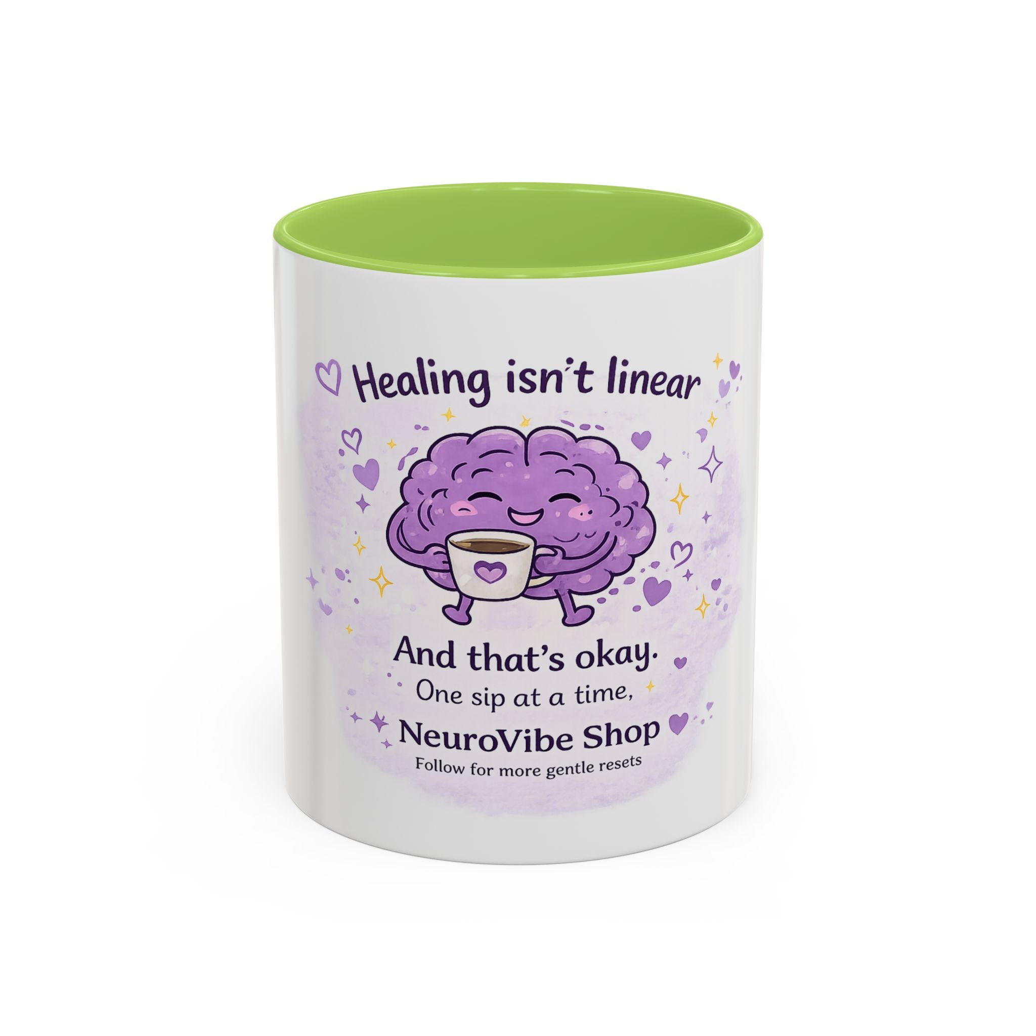 Healing Isn't Linear Coffee Mug | Cute Brain Tea/Coffee Cup, Mental Health Support Gift | NeuroVibe Shop™