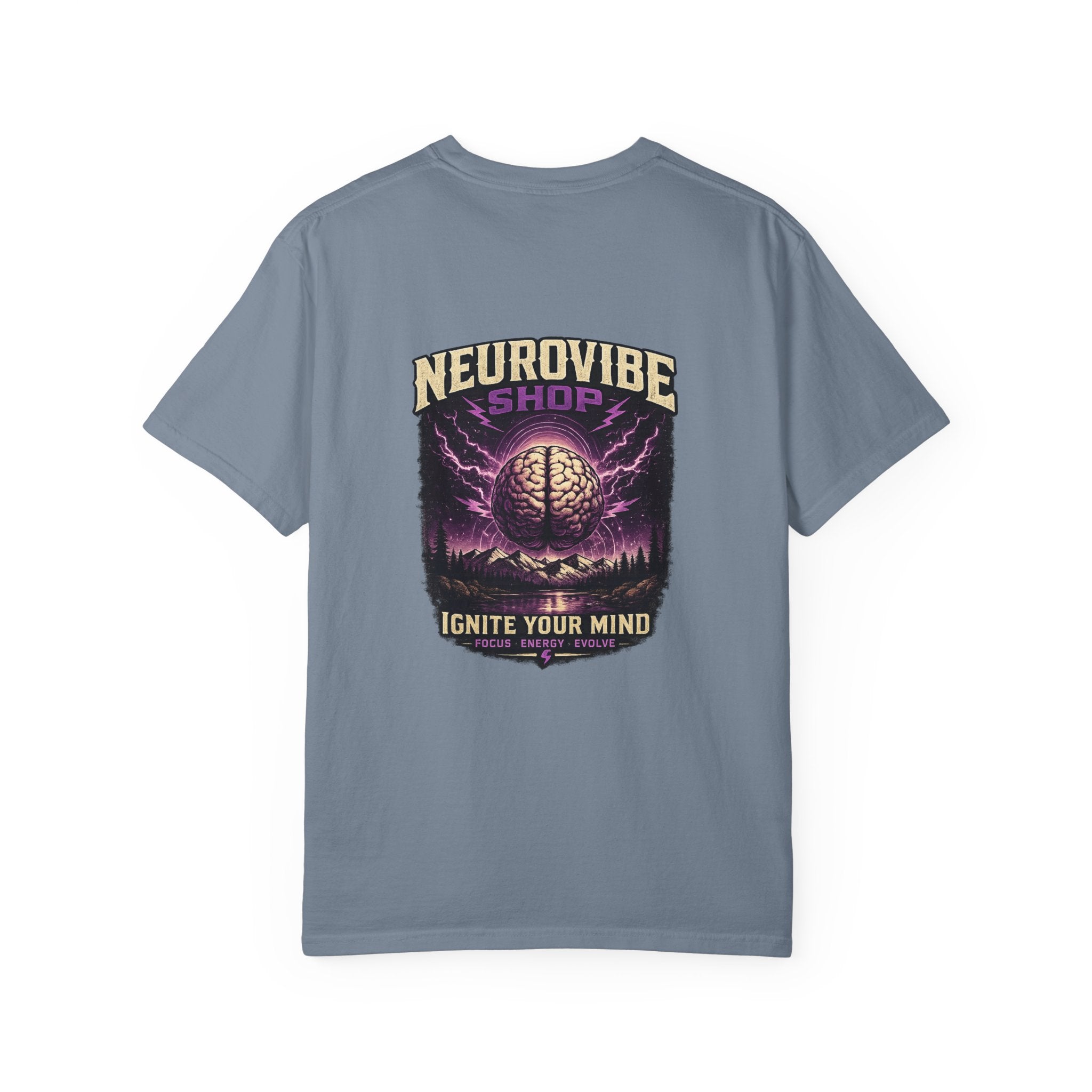 NeuroVibe Shop Ignite Your Mind T-Shirt | Purple Lightning Brain Graphic Tee | Neurodiversity Awareness Shirt | ADHD Autism Mental Health Support Apparel