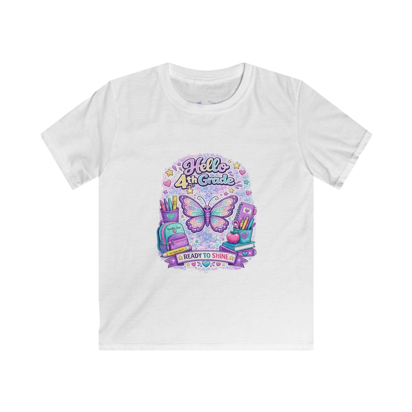 Hello 4th Grade Ready to Shine T-Shirt | Fourth Grade Butterfly Shirt | First Day of School Tee | Back to School Kids Apparel 🦋🎒📚💜✨