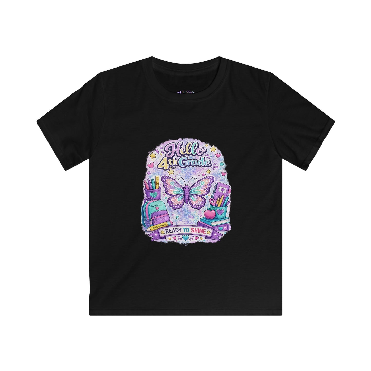 Hello 4th Grade Ready to Shine T-Shirt | Fourth Grade Butterfly Shirt | First Day of School Tee | Back to School Kids Apparel 🦋🎒📚💜✨