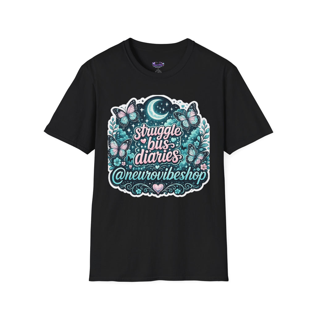 Struggle Bus Diaries Moon Shirt | Neurodivergent Mom Gift | ADHD Autism Awareness Tee | Butterfly Graphic Shirt | NeuroVibe Apparel
