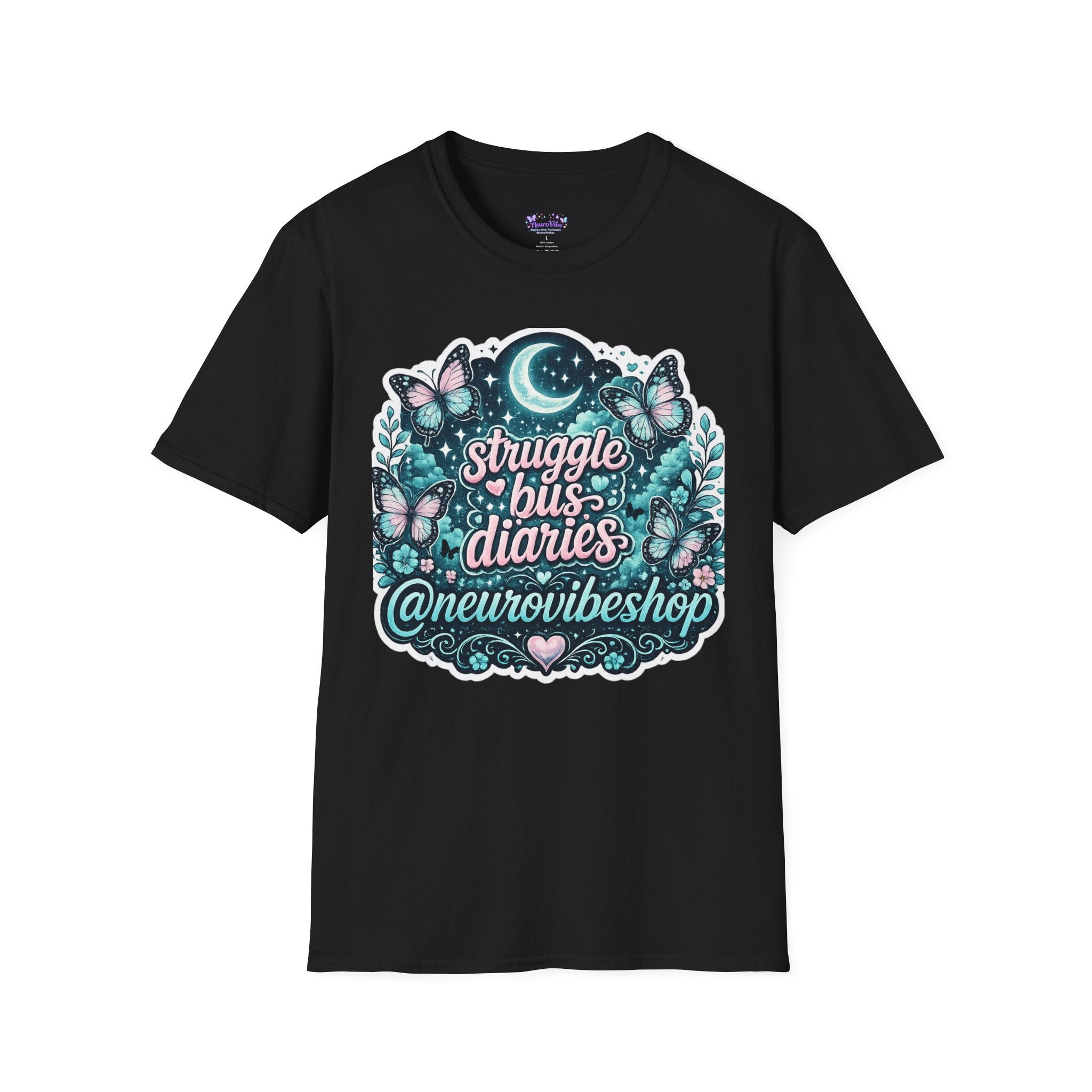 Struggle Bus Diaries Moon Shirt | Neurodivergent Mom Gift | ADHD Autism Awareness Tee | Butterfly Graphic Shirt | NeuroVibe Apparel