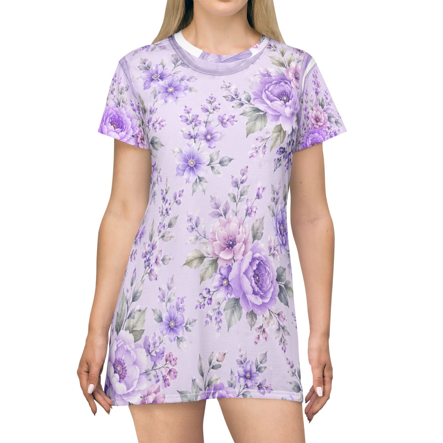💜 Pastel Purple Floral T-Shirt Dress Nightgown | Soft Sleeveless Sleep Dress | Cozy Lounge Dress for Women