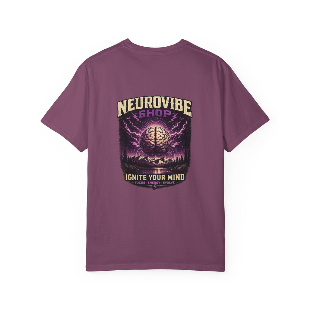 NeuroVibe Shop Ignite Your Mind T-Shirt | Purple Lightning Brain Graphic Tee | Neurodiversity Awareness Shirt | ADHD Autism Mental Health Support Apparel