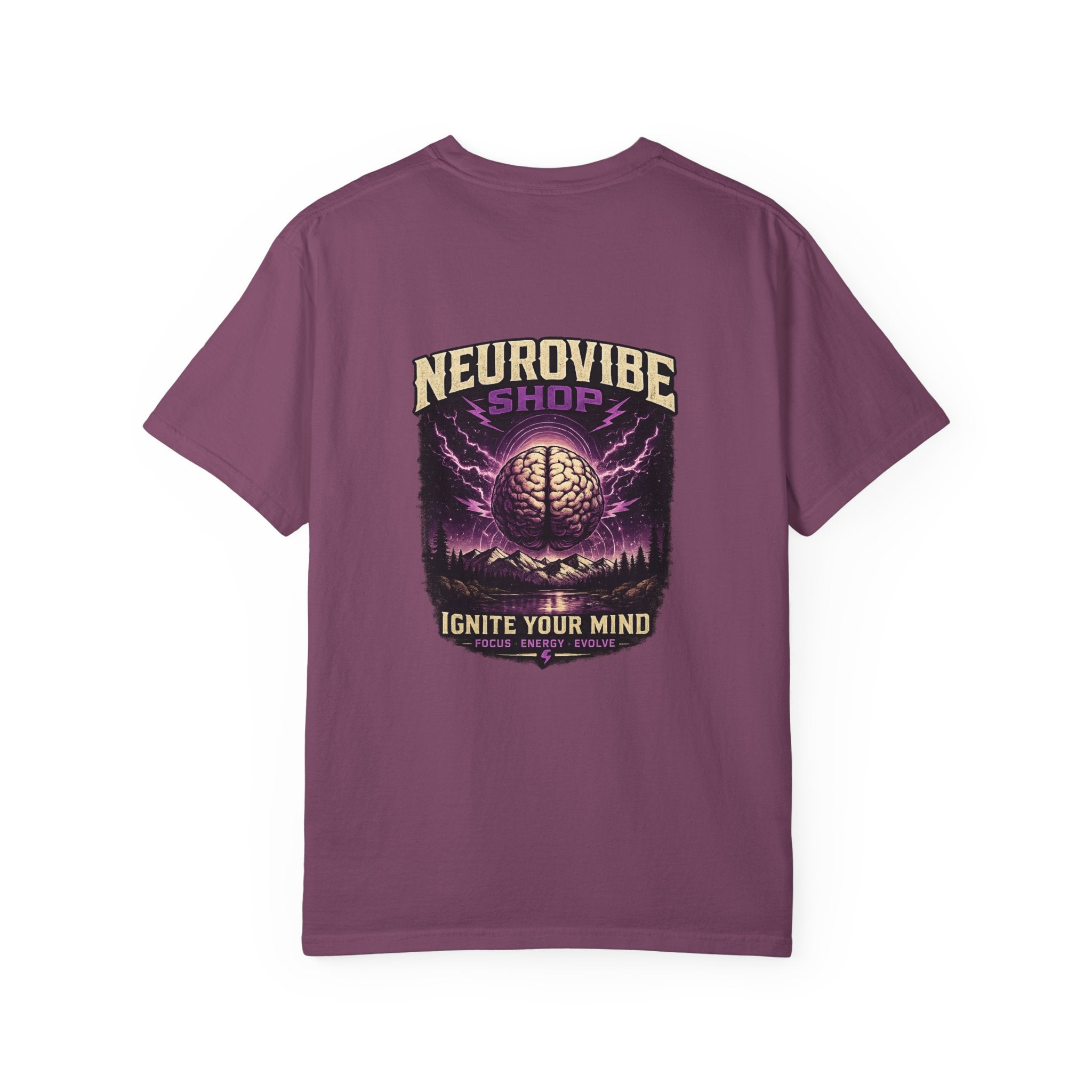 NeuroVibe Shop Ignite Your Mind T-Shirt | Purple Lightning Brain Graphic Tee | Neurodiversity Awareness Shirt | ADHD Autism Mental Health Support Apparel