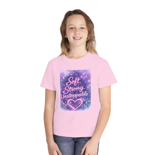 Soft Strong Unstoppable Kids T-Shirt | Positive Affirmation Tee | NeuroVibes 💜✨