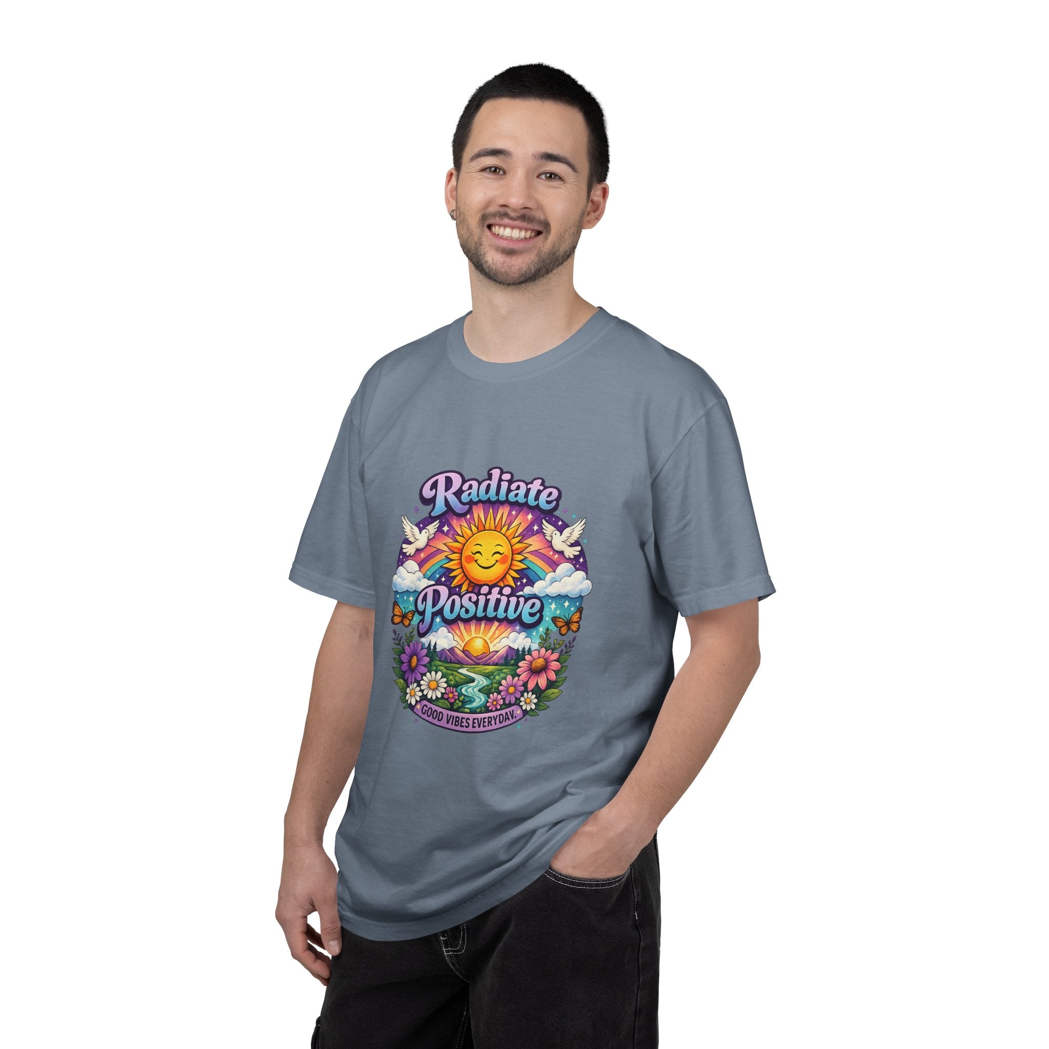 Radiate Positive Shirt – Groovy Purple & Teal Sunshine Floral Tee | Mental Health Awareness Gift