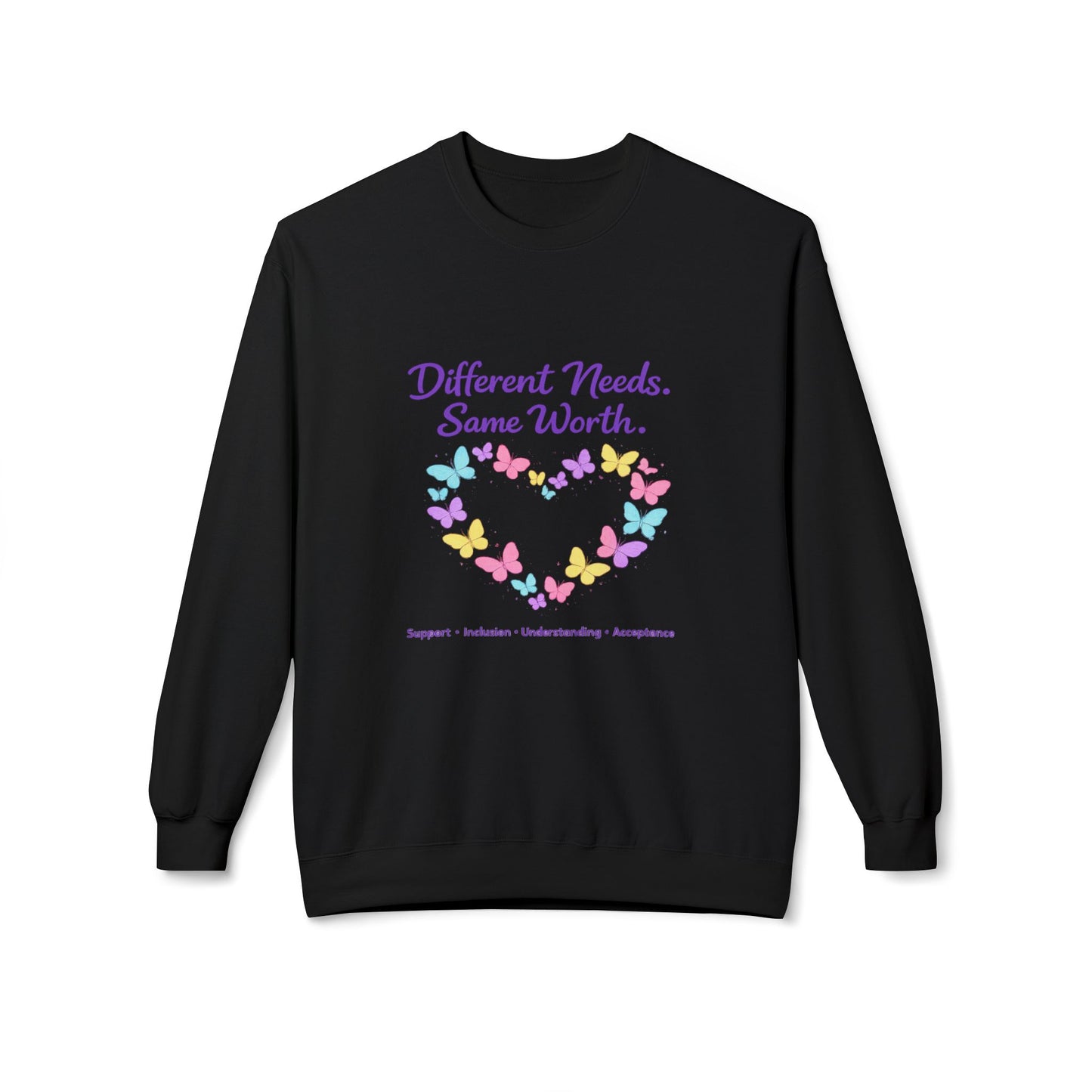Different Needs Same Worth Crewneck | Special Needs Awareness Sweatshirt | Neurodiversity Acceptance Butterfly Sweatshirt | Inclusion Support Sweatshirt