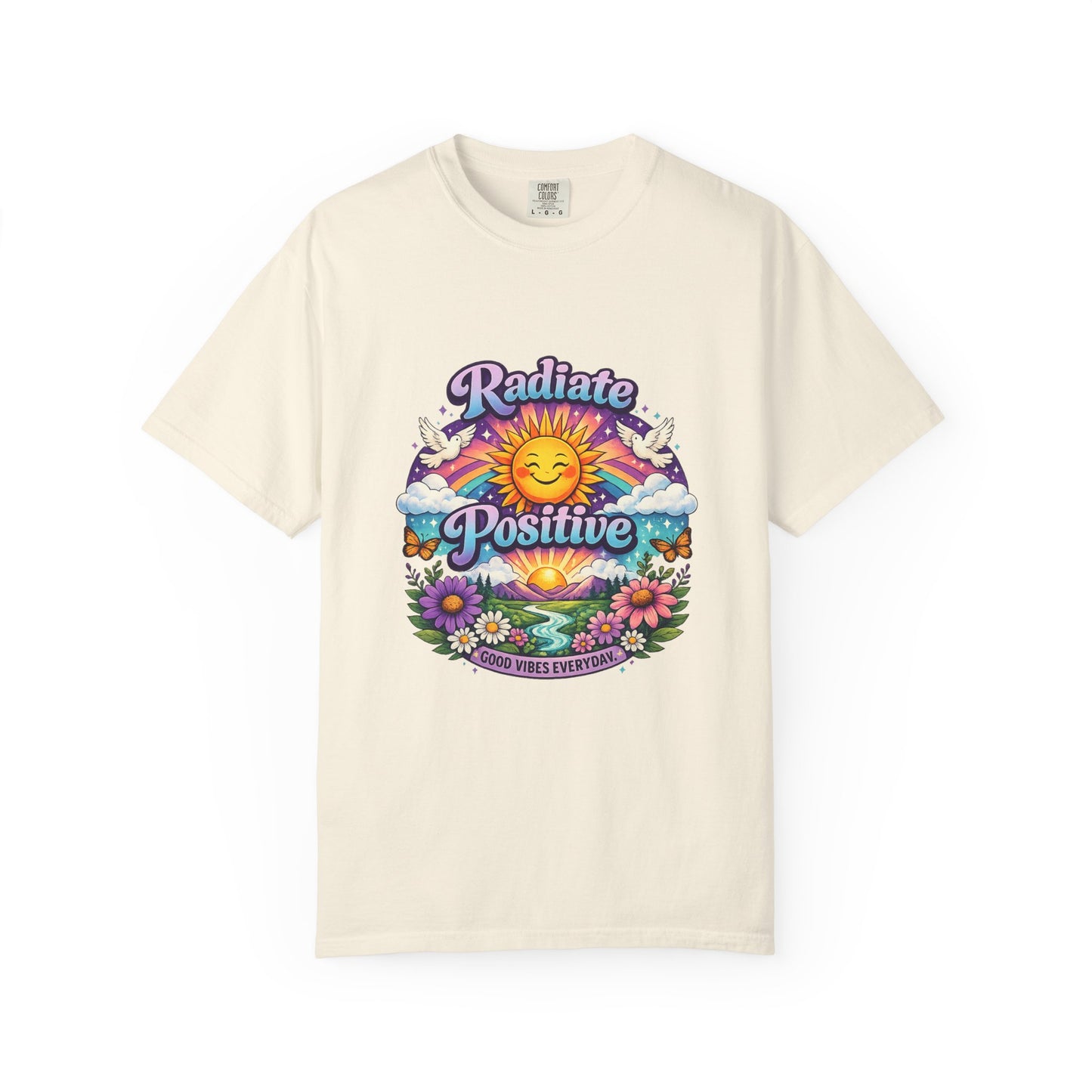 Radiate Positive Shirt – Groovy Purple & Teal Sunshine Floral Tee | Mental Health Awareness Gift