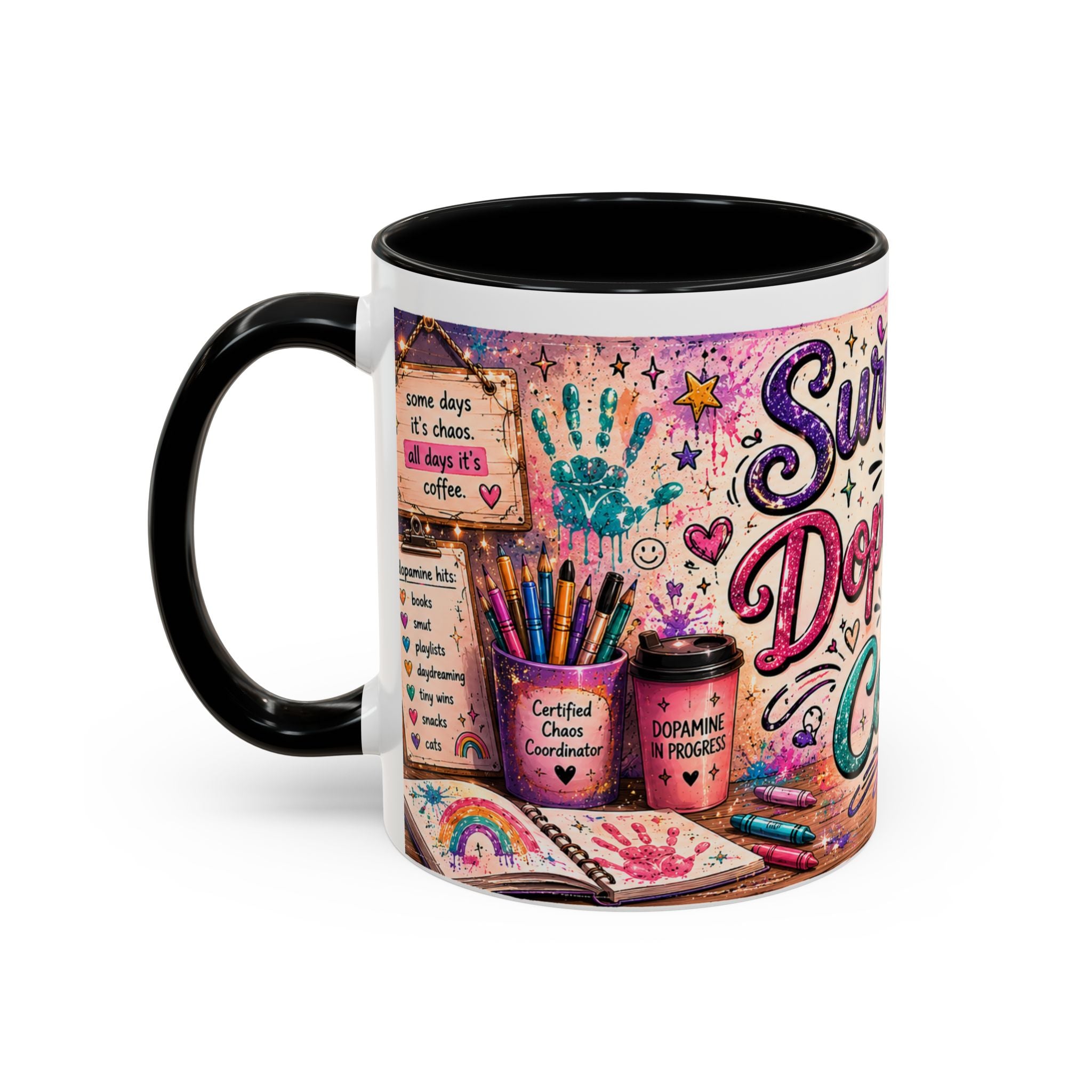 Surviving on Dopamine & Coffee Mug ☕ | Neurospicy Glitter Accent Cup | NeuroVibe Shop™