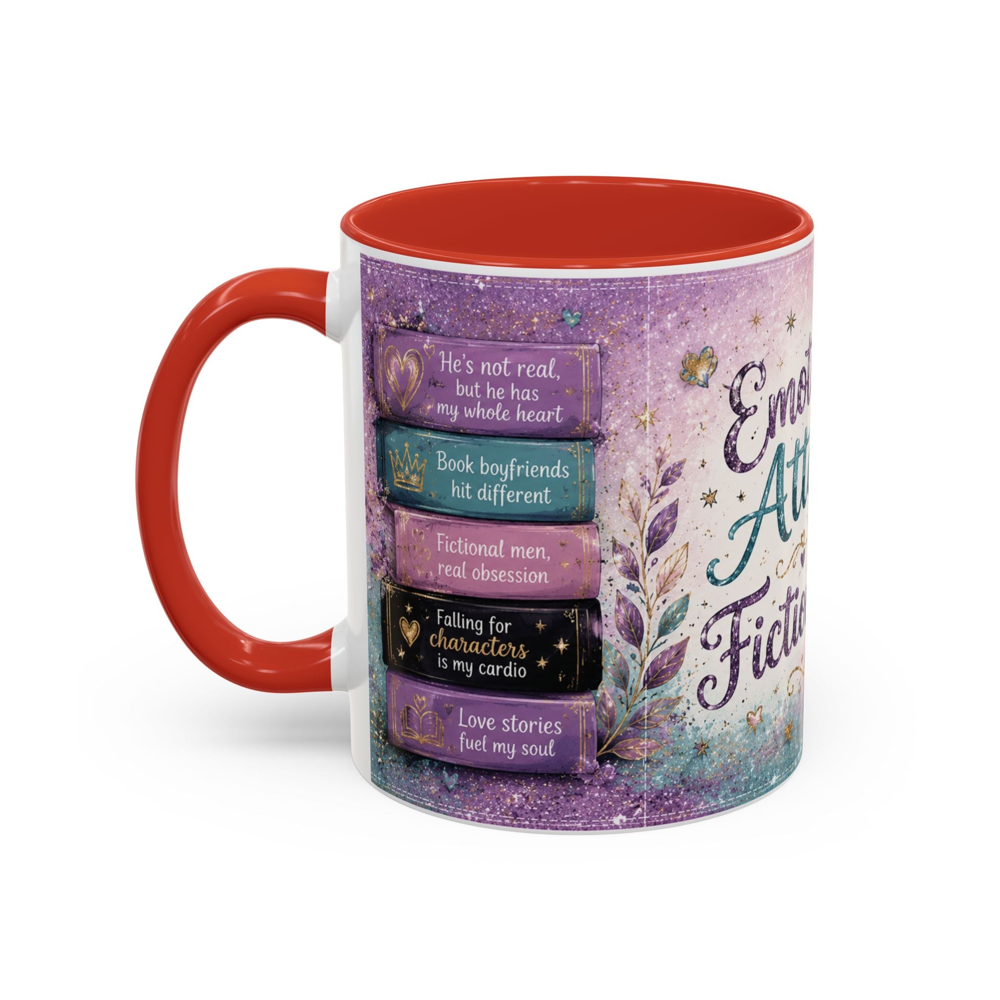 Emotionally Attached to Fictional Men Mug 💜 | Romance Reader Coffee Cup | NeuroVibe Shop™